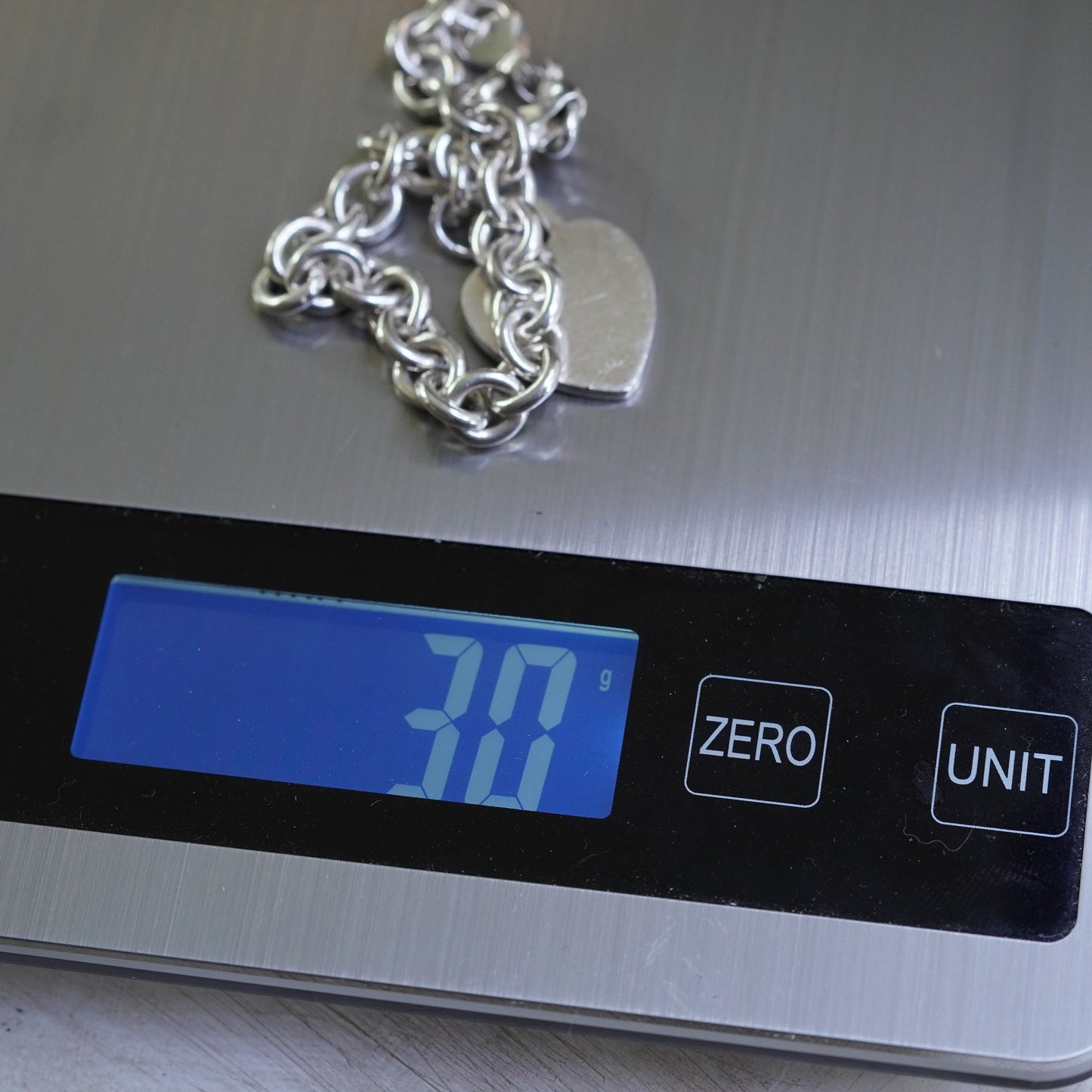 6.75”, Judith Jack Sterling silver bracelet, 925 bold circle chain heart charm