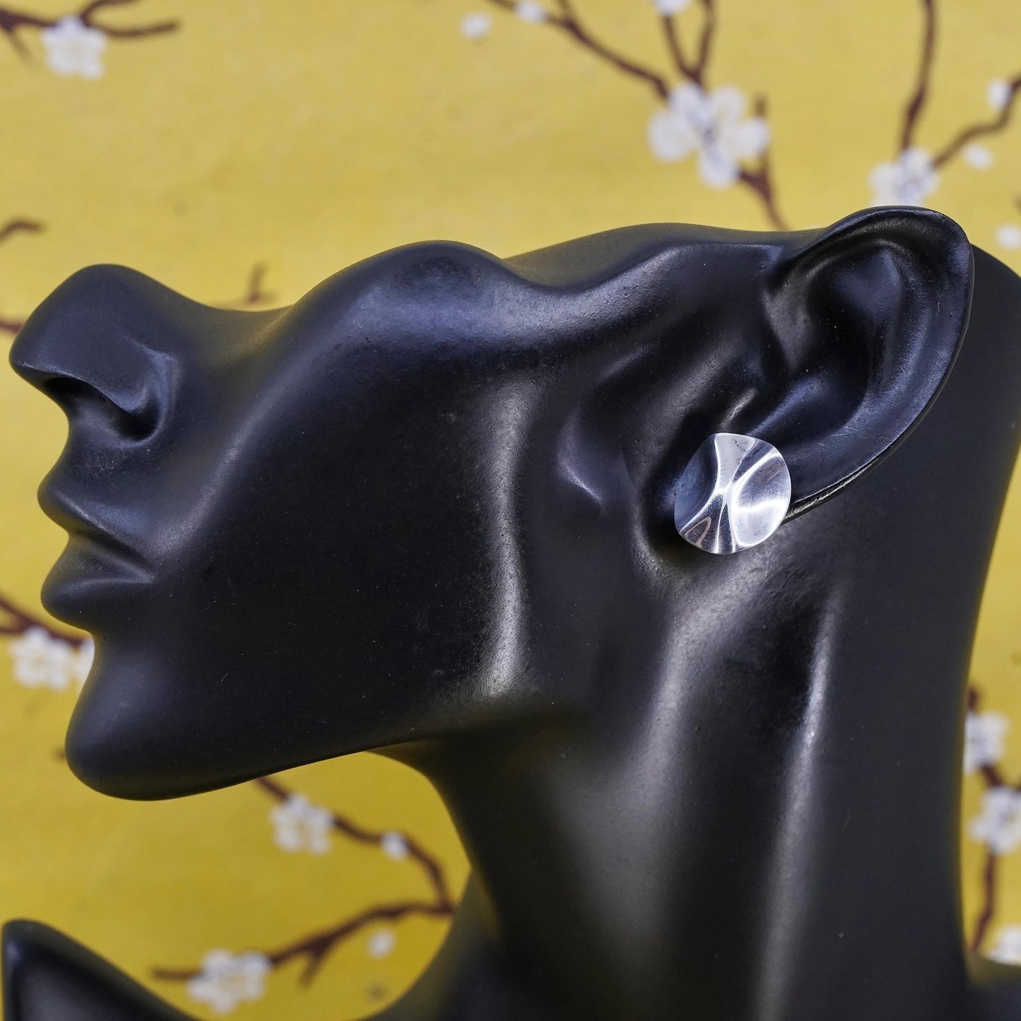 vintage southwestern Sterling silver handmade studs, wrinkly circle earrings cz