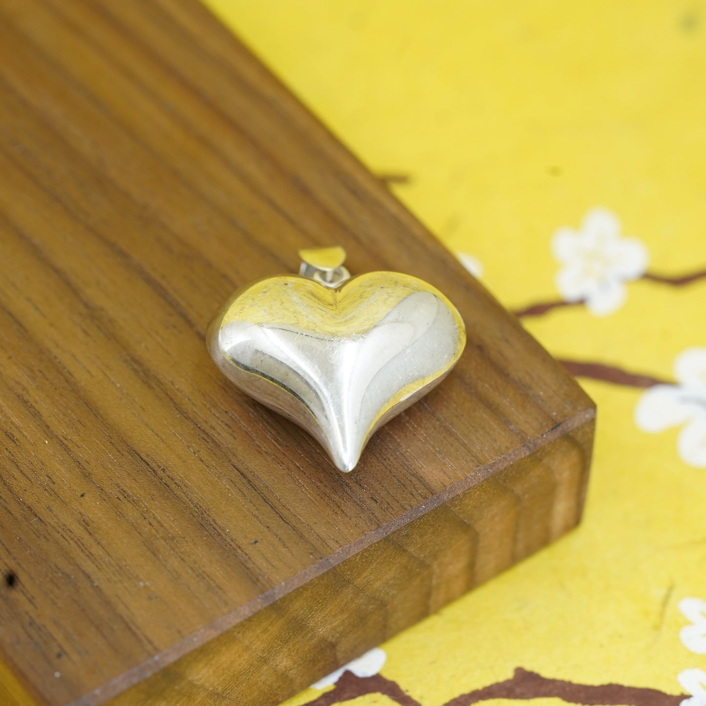 Vintage Sterling silver handmade heart pendant, puffy 925 heart