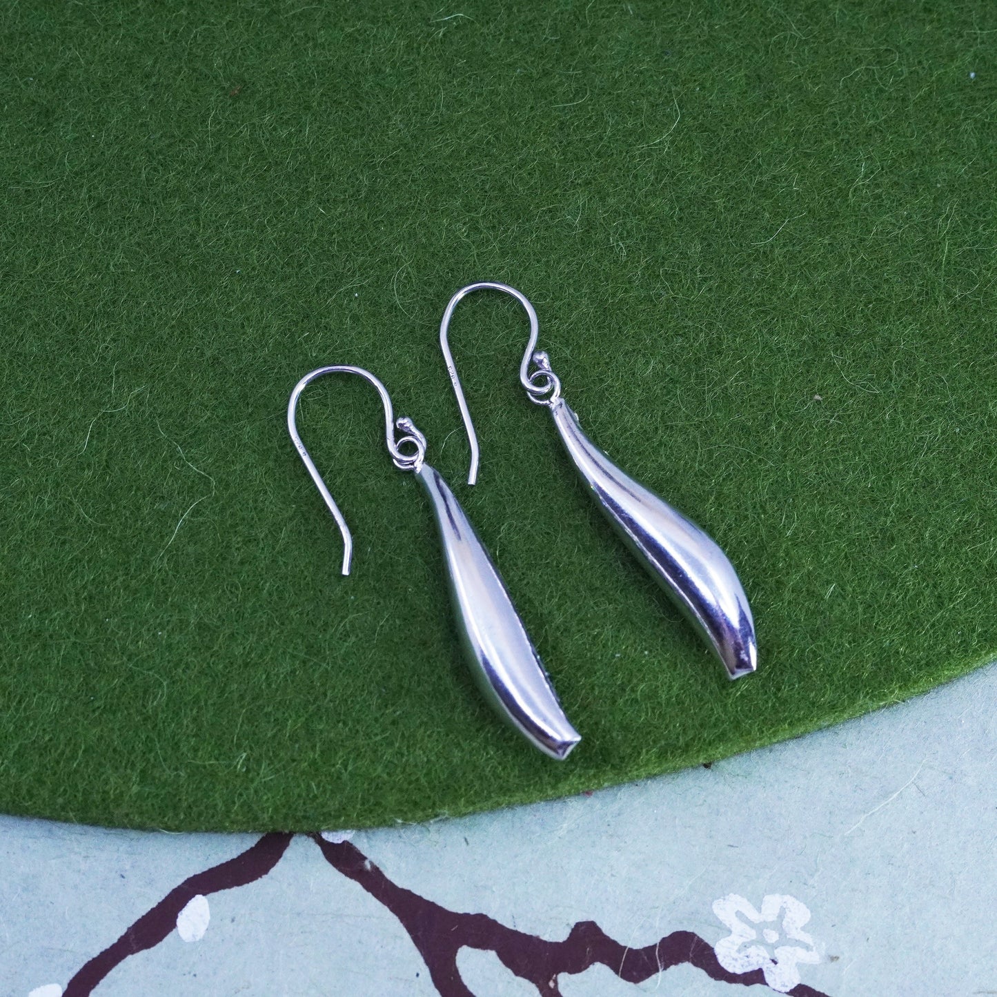 Vintage Sterling 925 silver handmade teardrop earrings with gray cluster cz