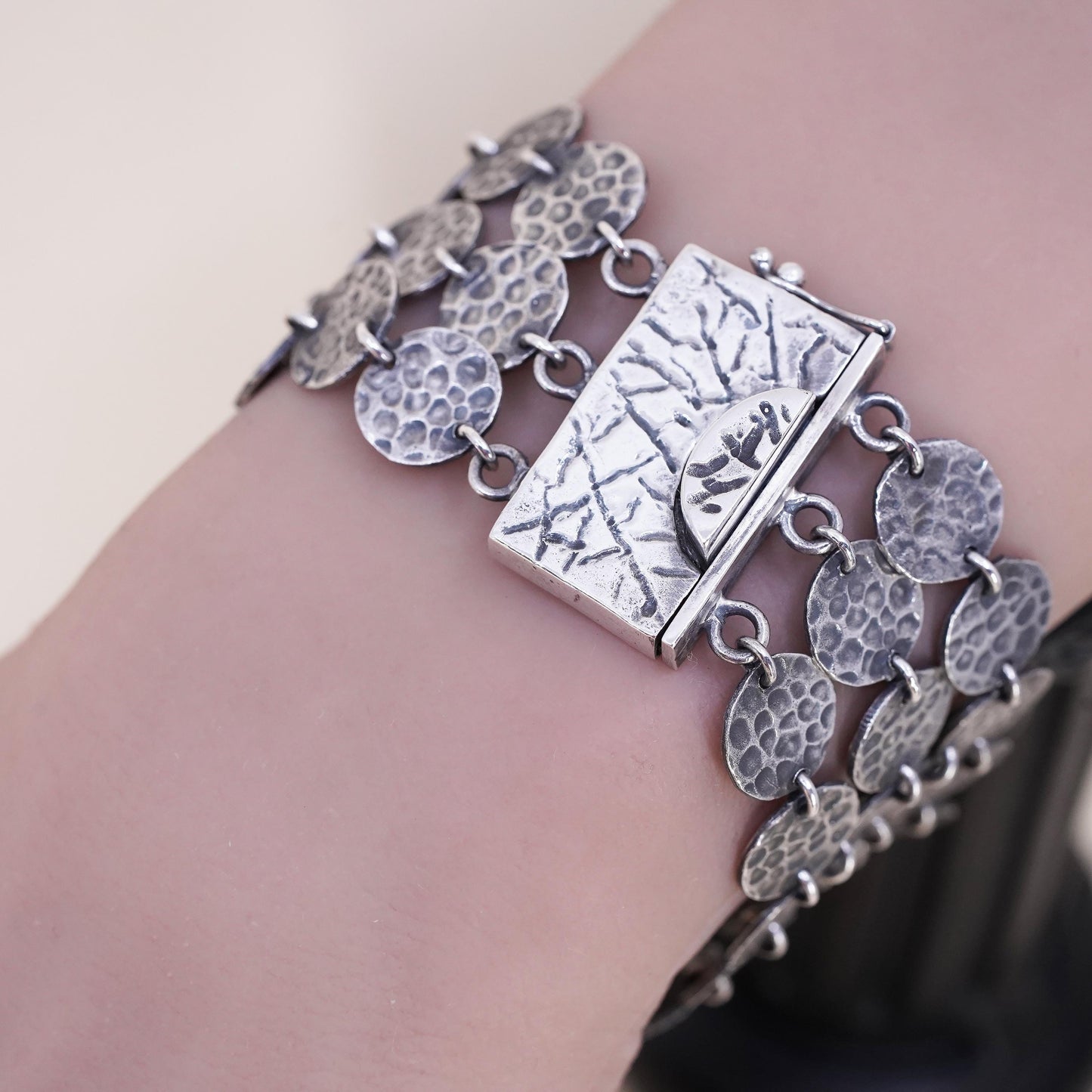 6.5”, Exex Claudia Agudelo oxidized sterling 925 silver multi strands bracelet