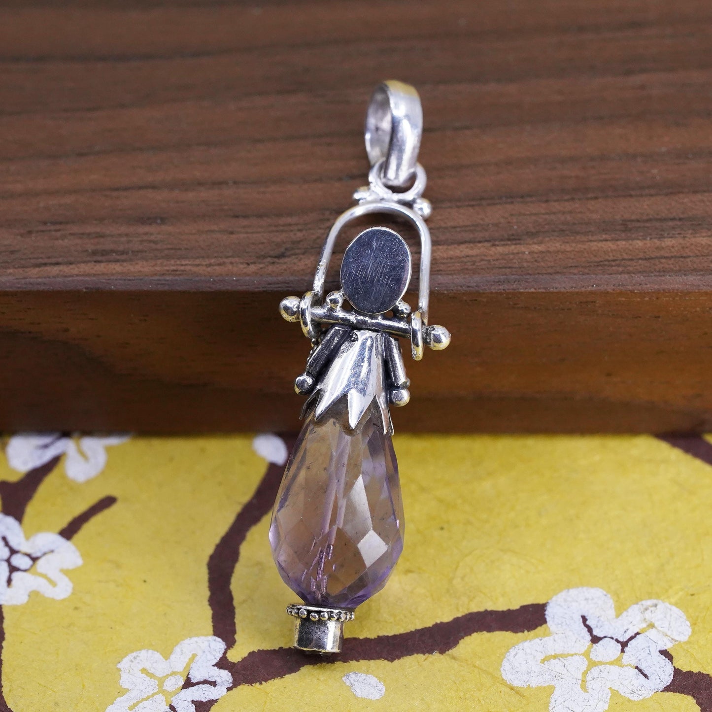 Vintage sterling 925 silver handmade healing crystal pendant with amethyst