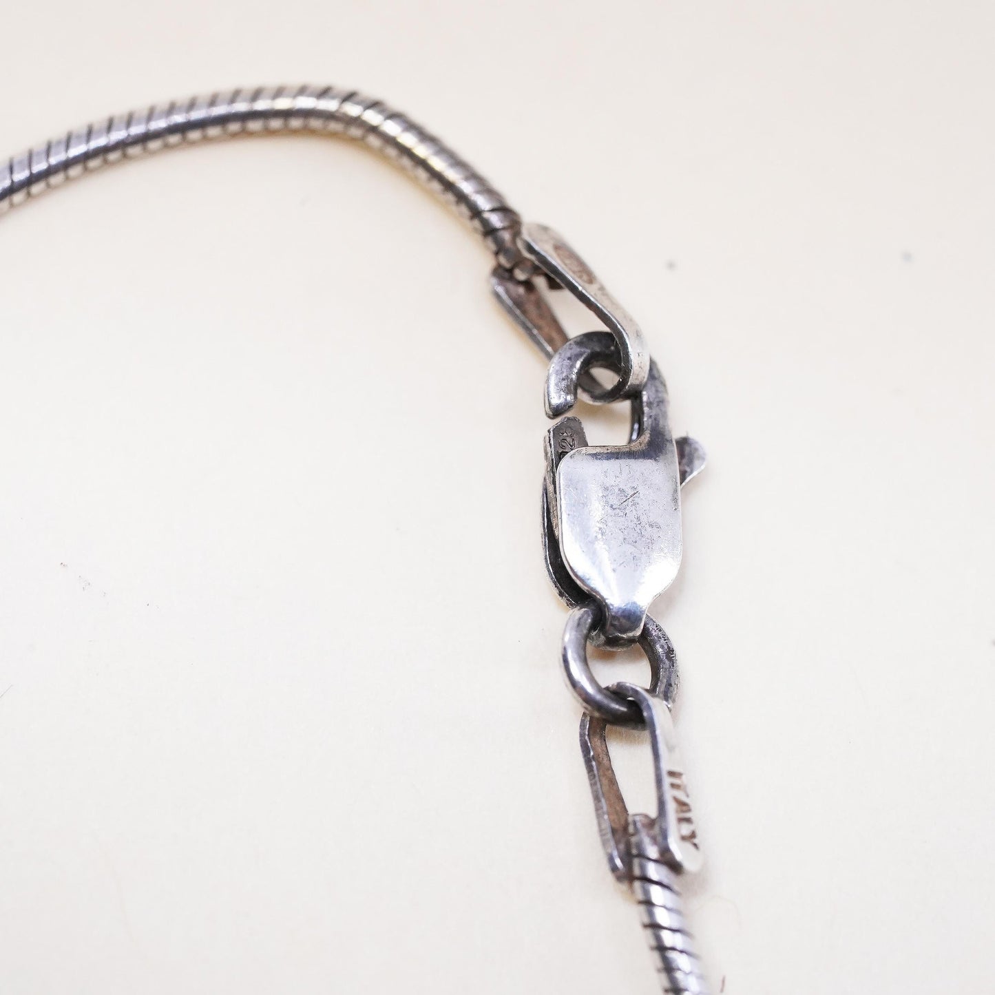 18" 1mm, Vintage Sterling 925 silver snake chain necklace w/ sea shell pendant