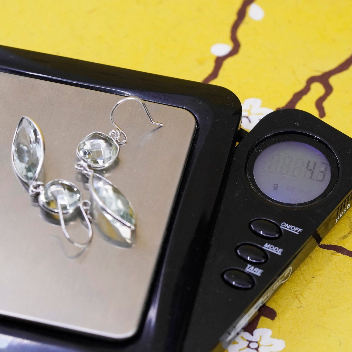 Vintage Sterling silver 925 handmade earrings with checker cut crystal