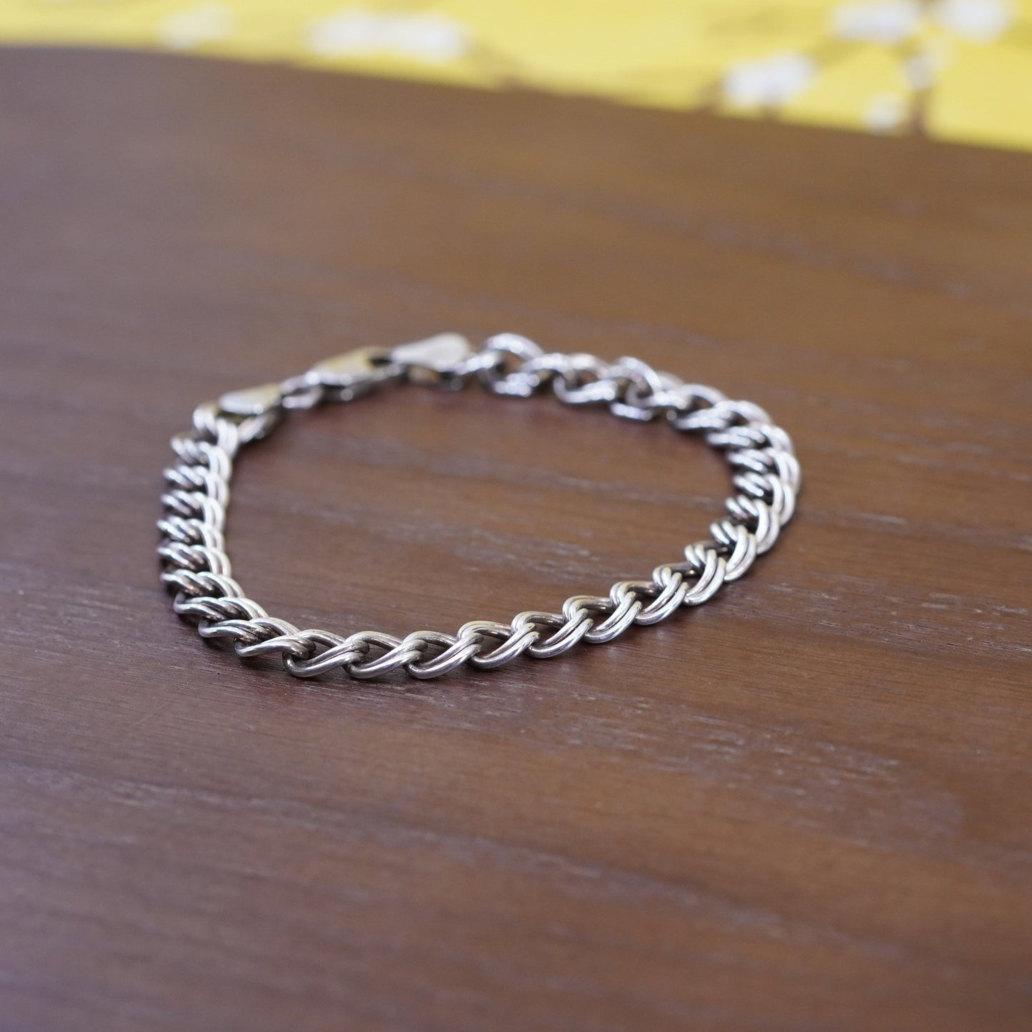 7.5”, vintage Sterling silver handmade double curb bracelet, 925 charm chain