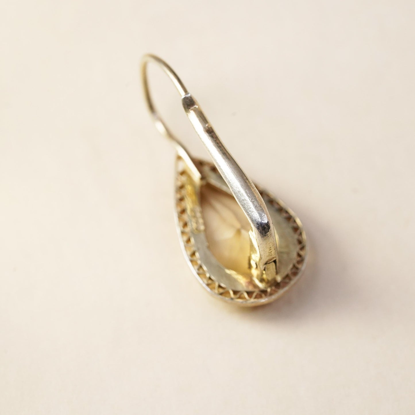 vermeil gold sterling silver 925 single teardrop citrine earring lever back
