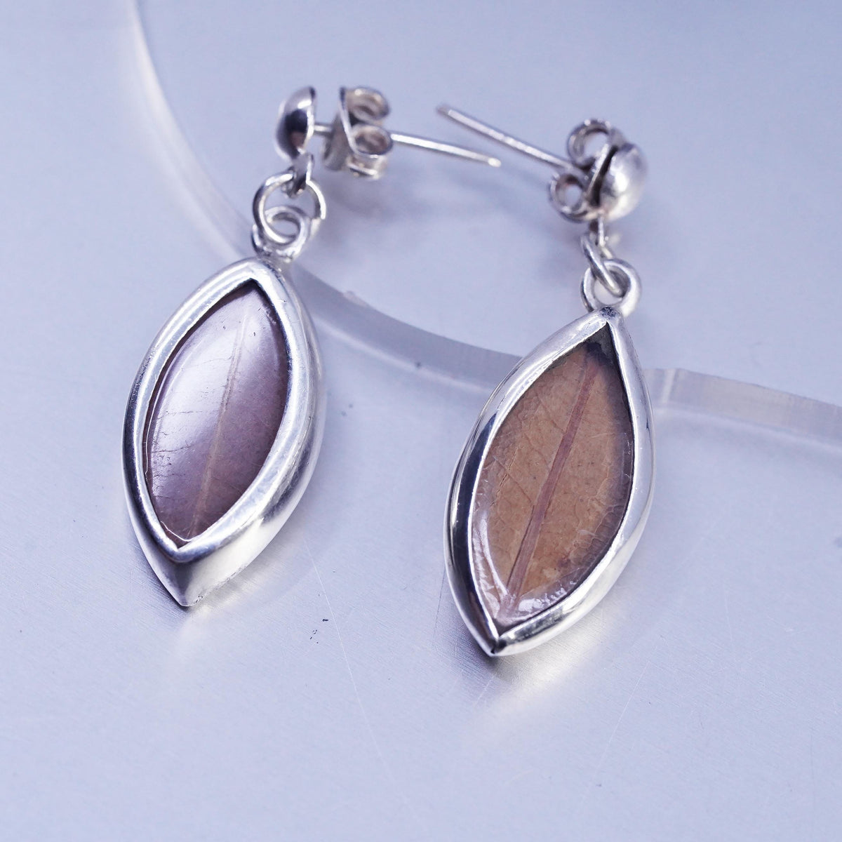 Vintage Sterling 925 silver handmade yellow leaf resin earrings