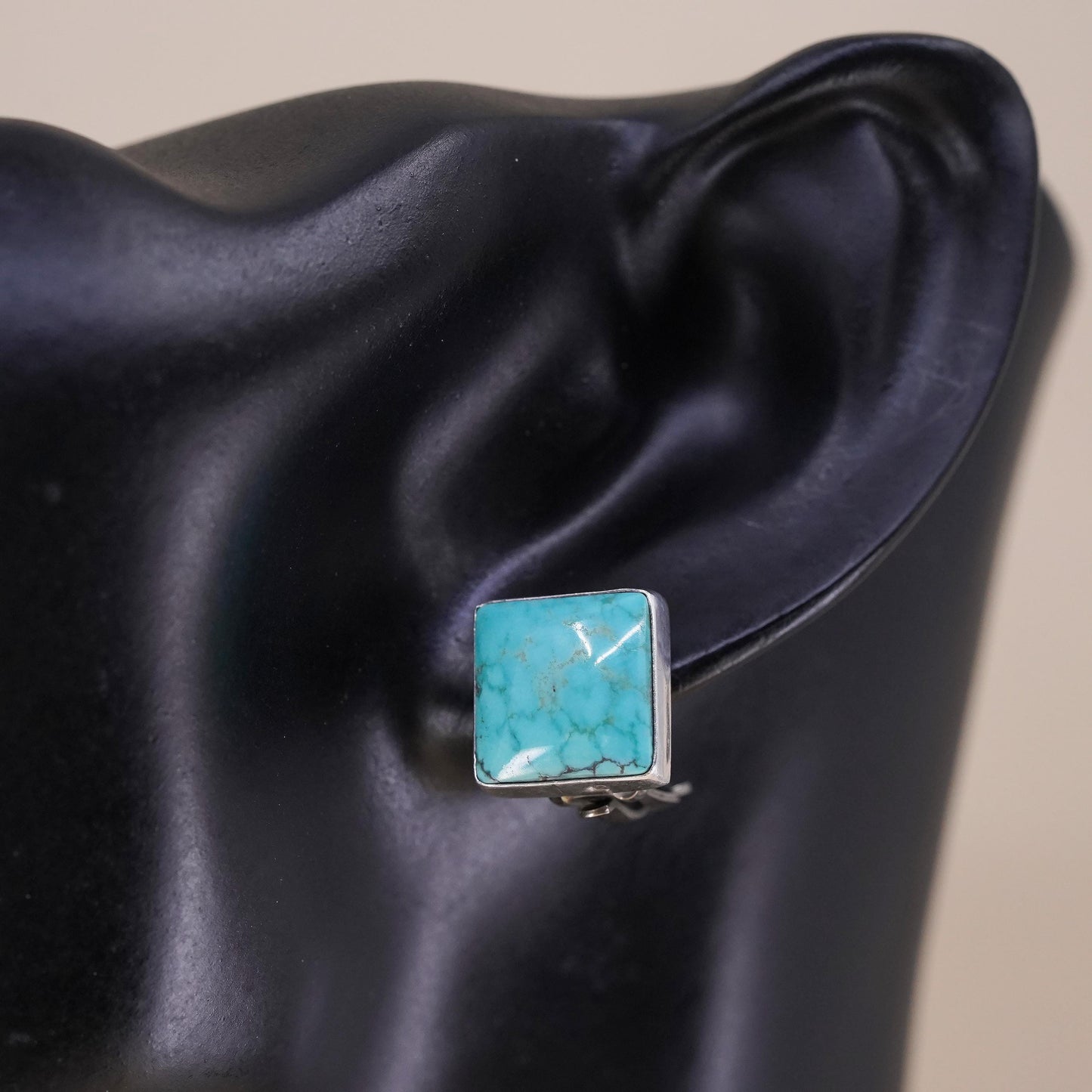 Native American Spencer sterling silver single earring, 925 clip on turquoise