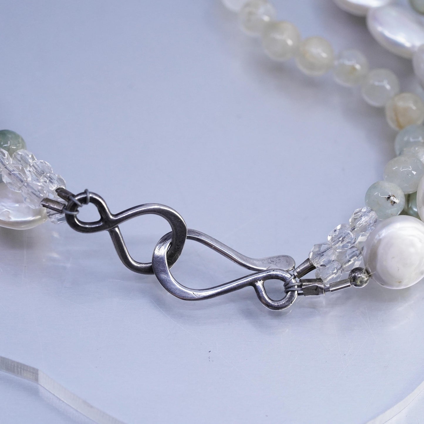 16", vintage multi strands coin pearl necklace with Sterling 925 silver clasp