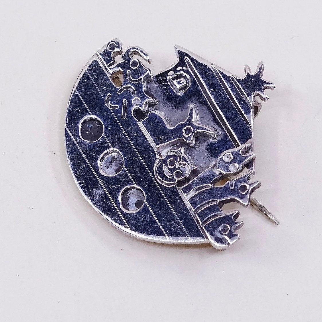 Vintage Sterling silver Handmade brooch, 925 silver Noah’s ark pin, stamped 925 mexico