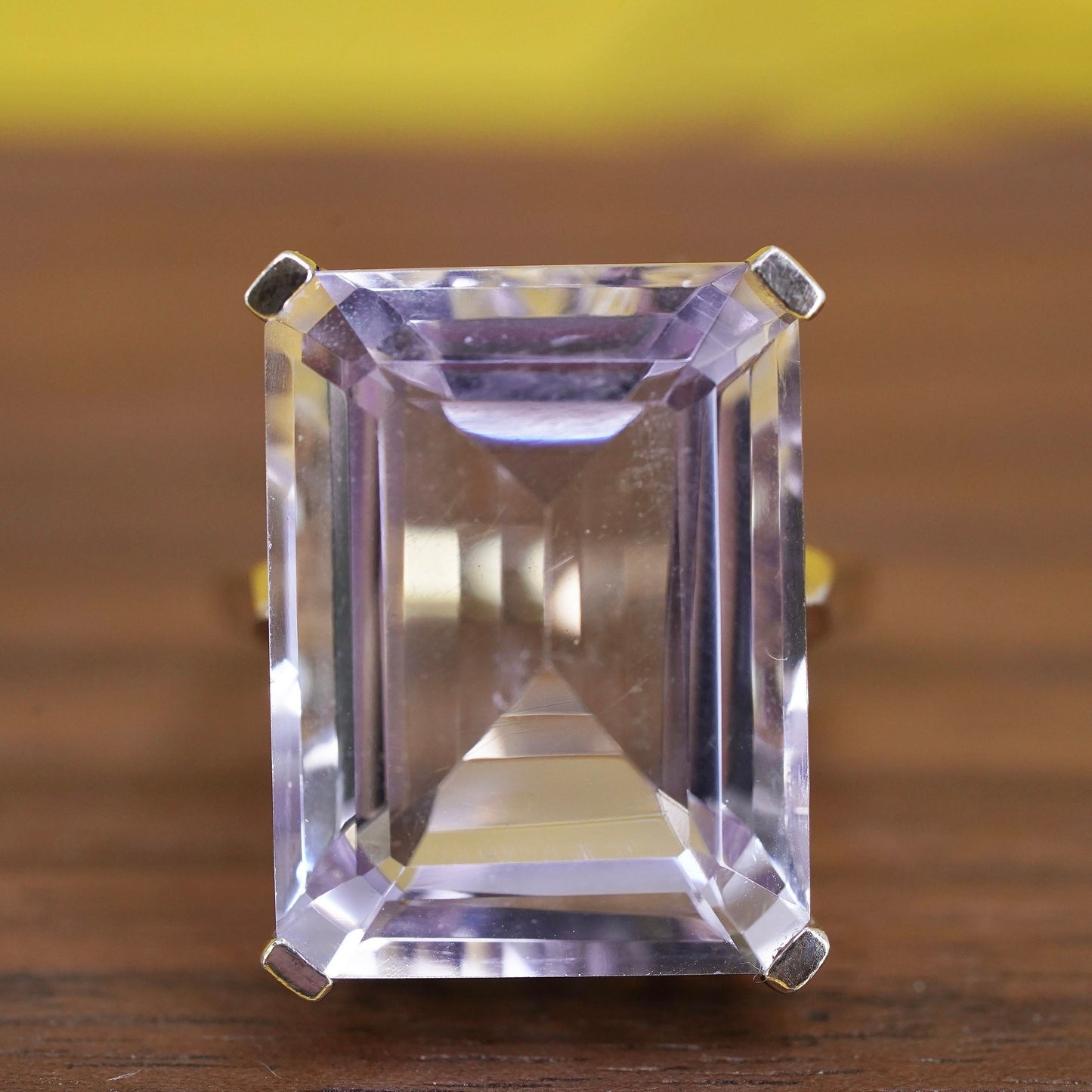 Size 6, Sterling silver cocktail ring, rose gold over 925 with amethyst crystal
