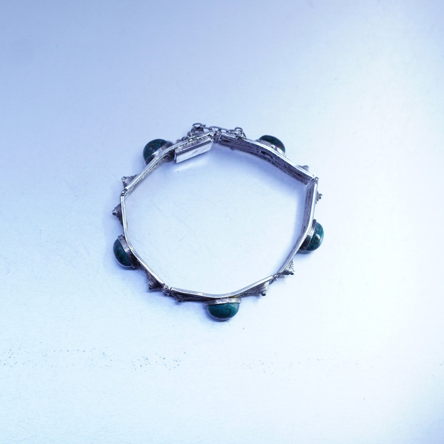 7”, Sterling 925 silver handmade bracelet, filigree rectangular link turquoise