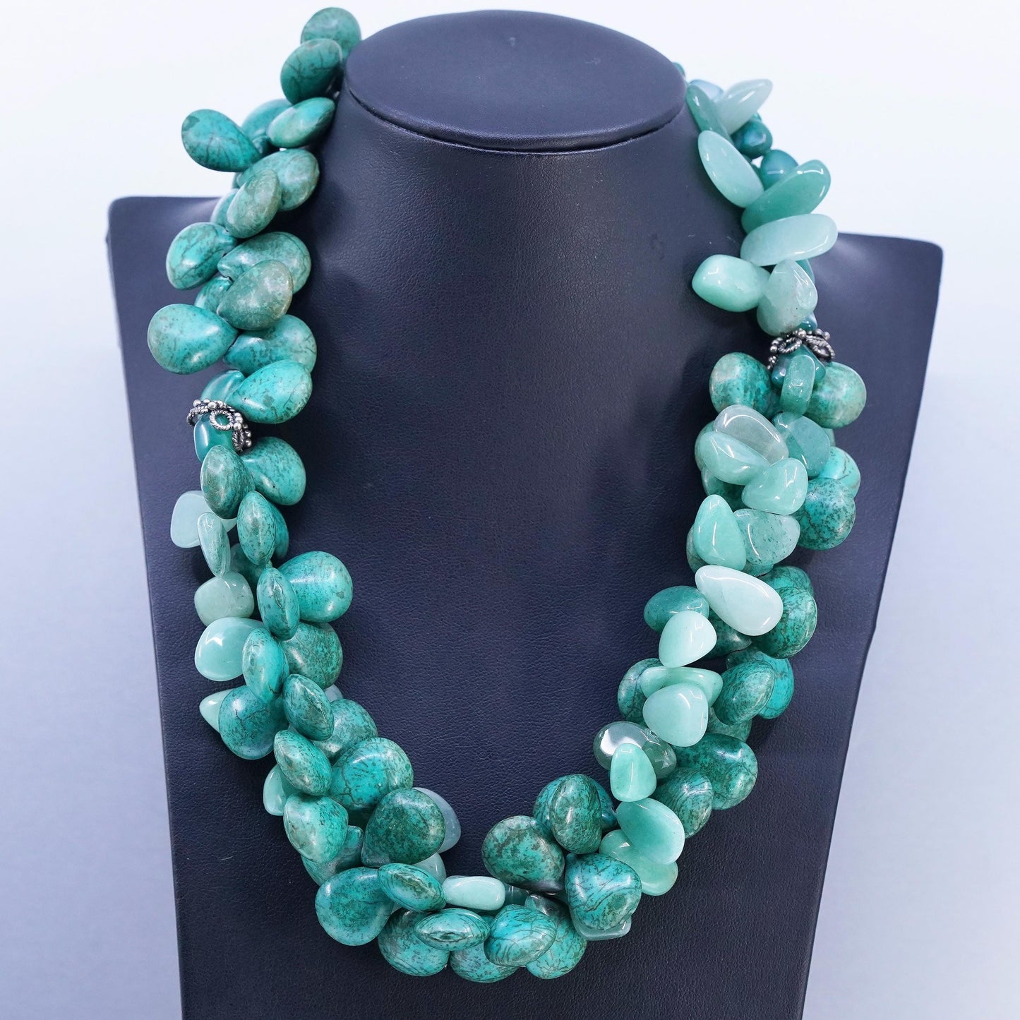 18+2", Vintage beads necklace, sterling silver 925 closure turquoise amazonite