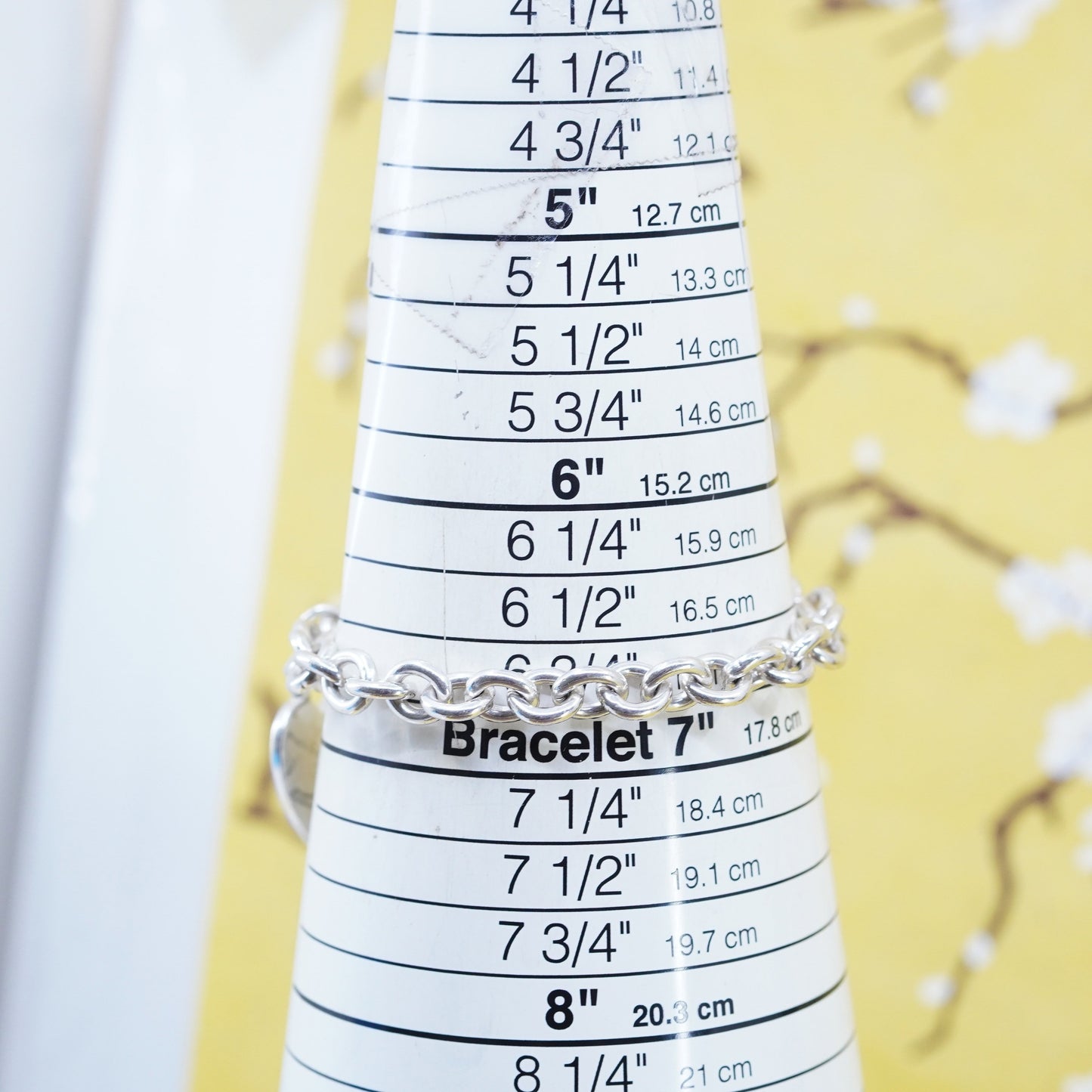 6.75”, Judith Jack Sterling silver bracelet, 925 bold circle chain heart charm