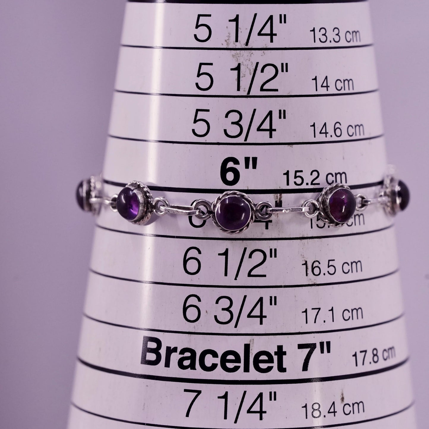 6.25", vintage Mexican sterling bracelet, 925 silver chain with amethyst beads