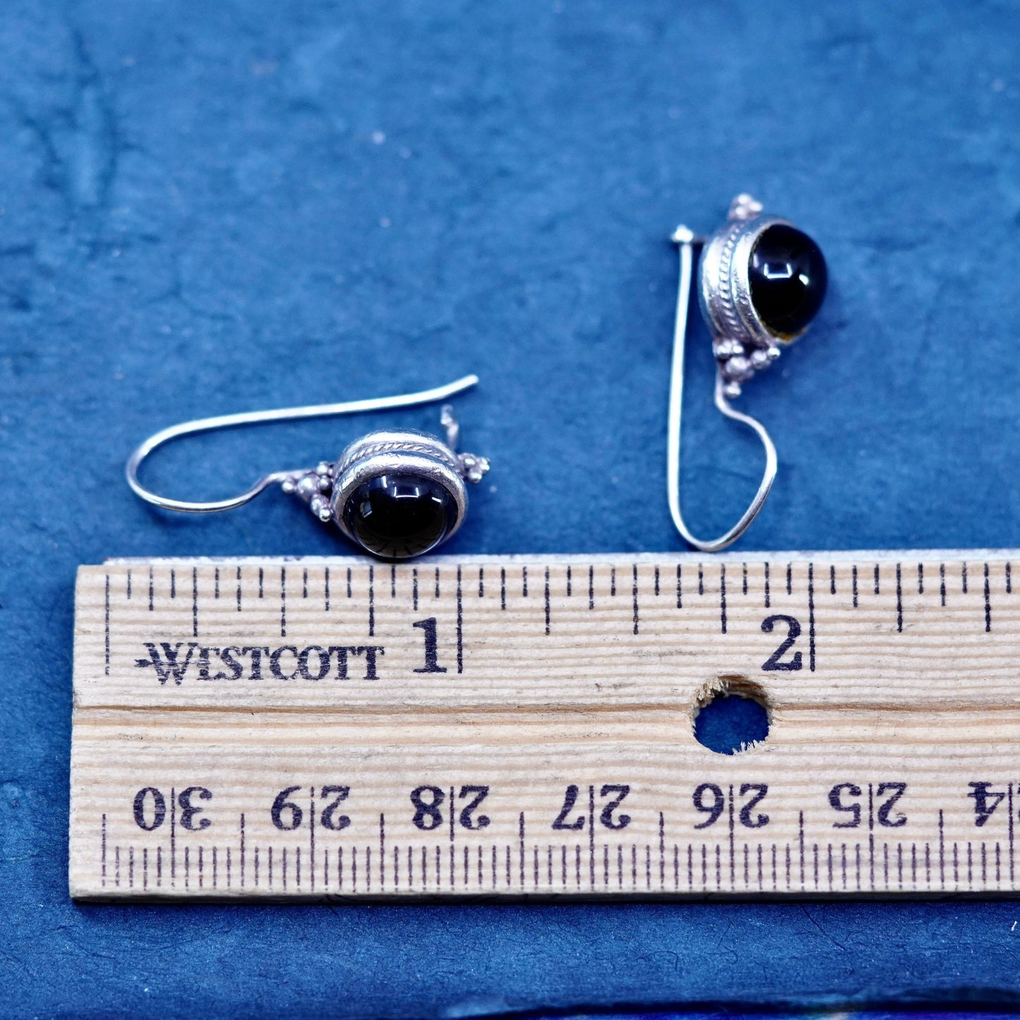 Vintage sterling 925 silver handmade earrings with round obsidian