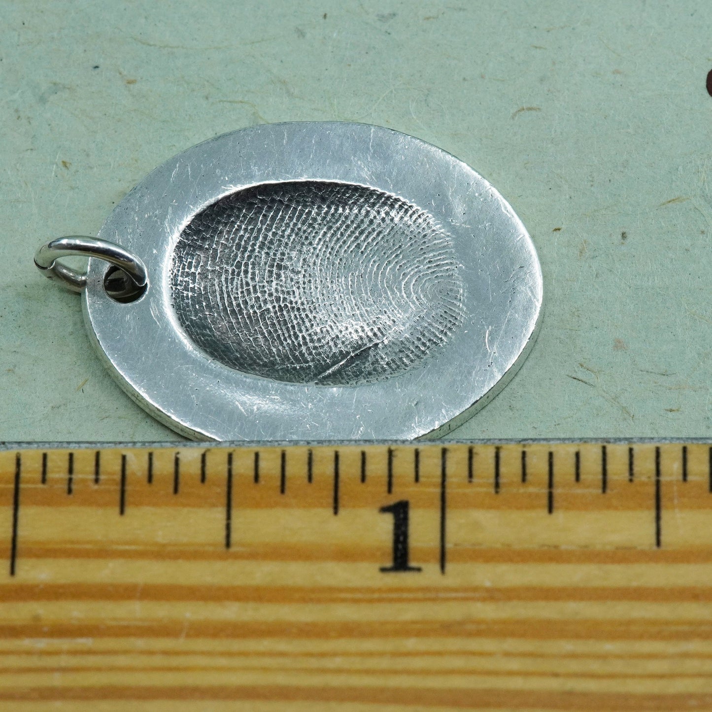 Vintage sterling silver handmade pendant, unique 925 oval with fingerprint