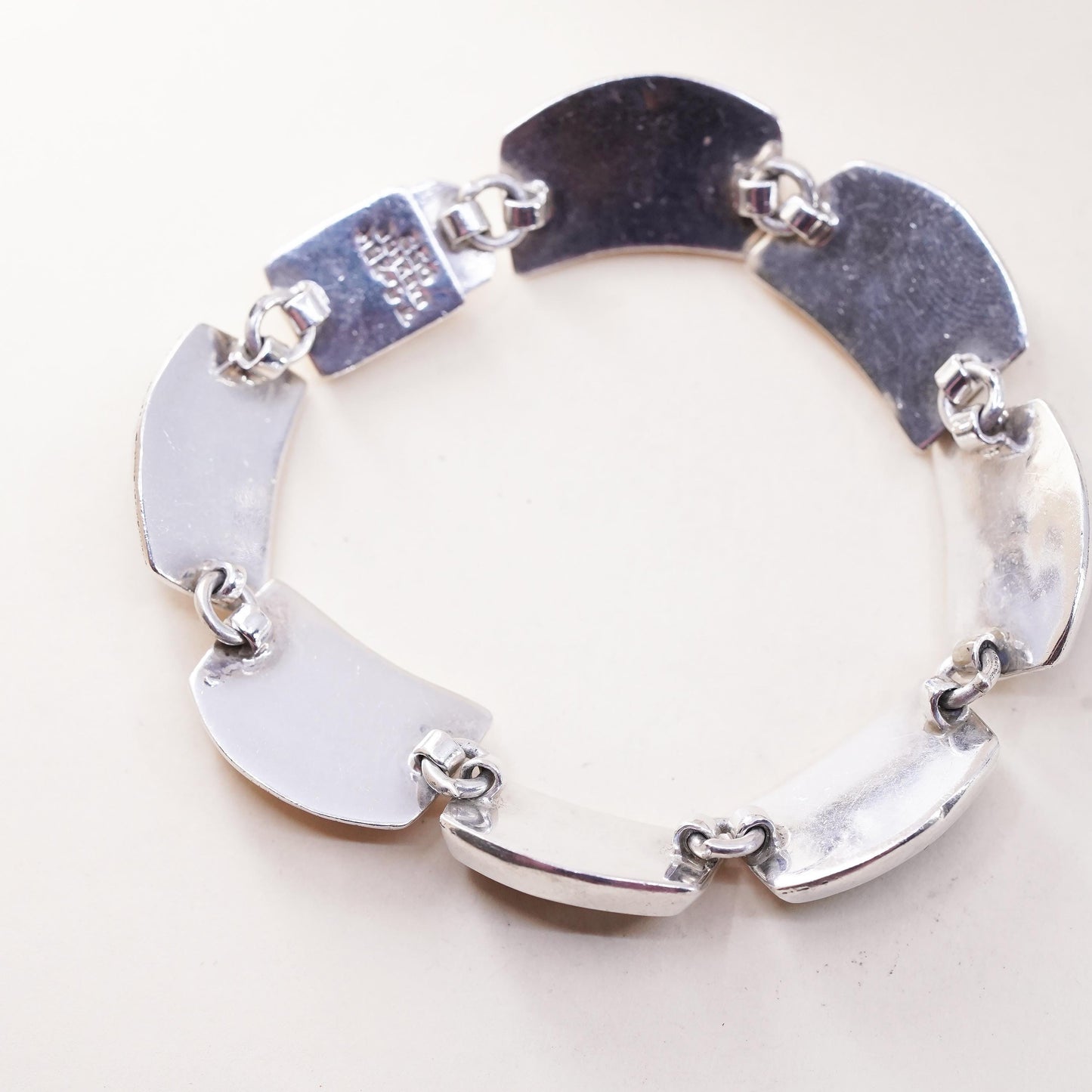 6.5", Vintage Mexican Sterling silver bracelet, 925 link with onyx malachite