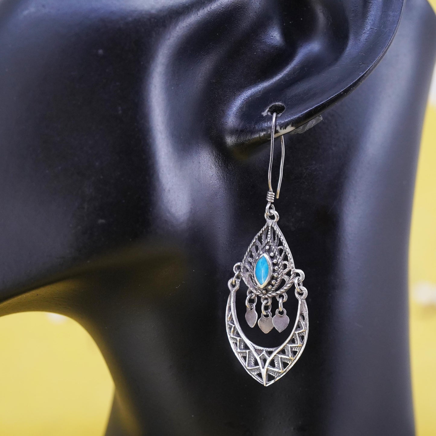 vtg southwestern Sterling 925 silver handmade filigree earrings with turquoise