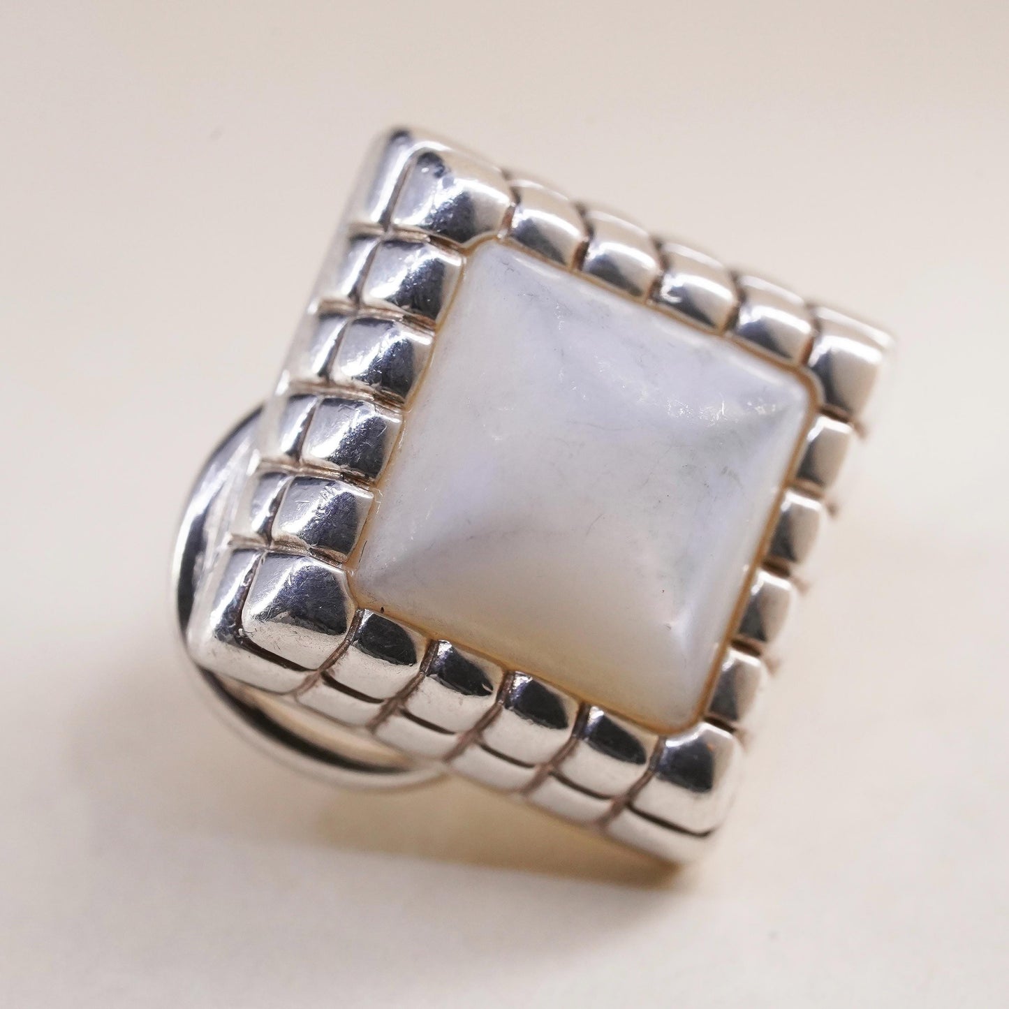 Vintage sterling 925 silver handmade single earring with square mother of pearl