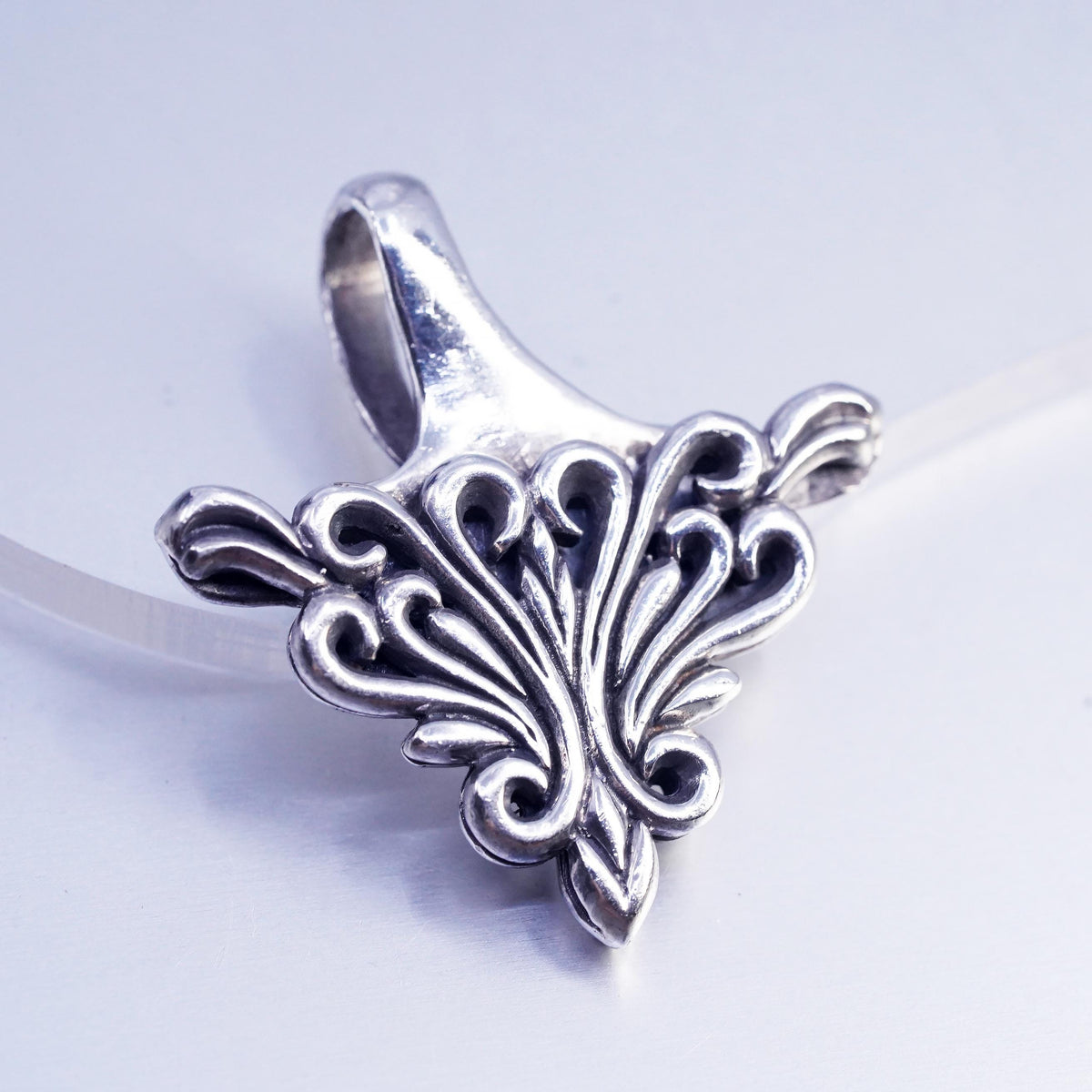 Vintage Sterling Silver 925 Ornate Scrollwork Pendant, Large Bail, Art Nouveau