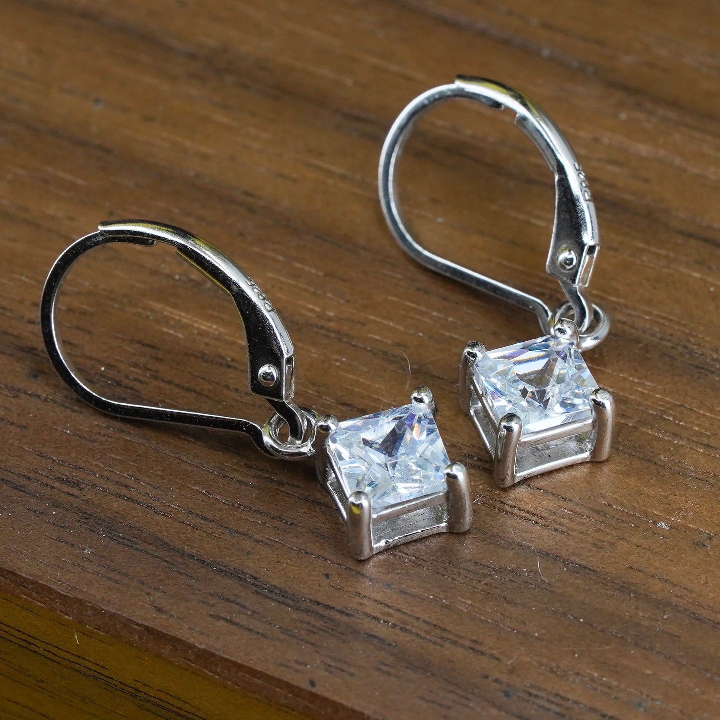 Vintage Sterling silver handmade earrings, 925 silver with diamond cut CZ
