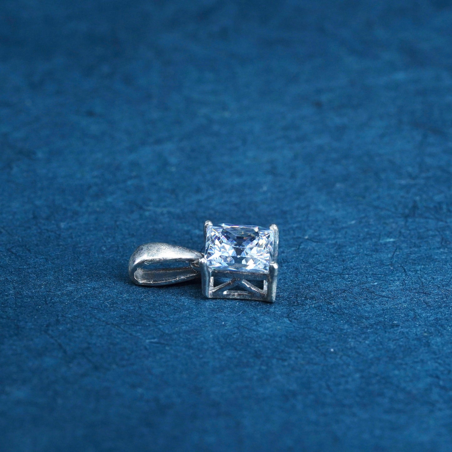 vintage Sterling 925 silver handmade pendant with square cz