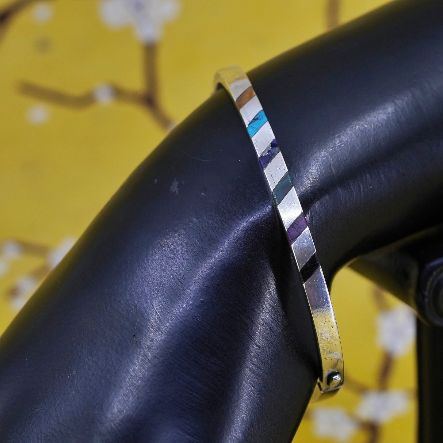 7”, Mexican Sterling silver bracelet, 925 bangle lapis turquoise tiger eye
