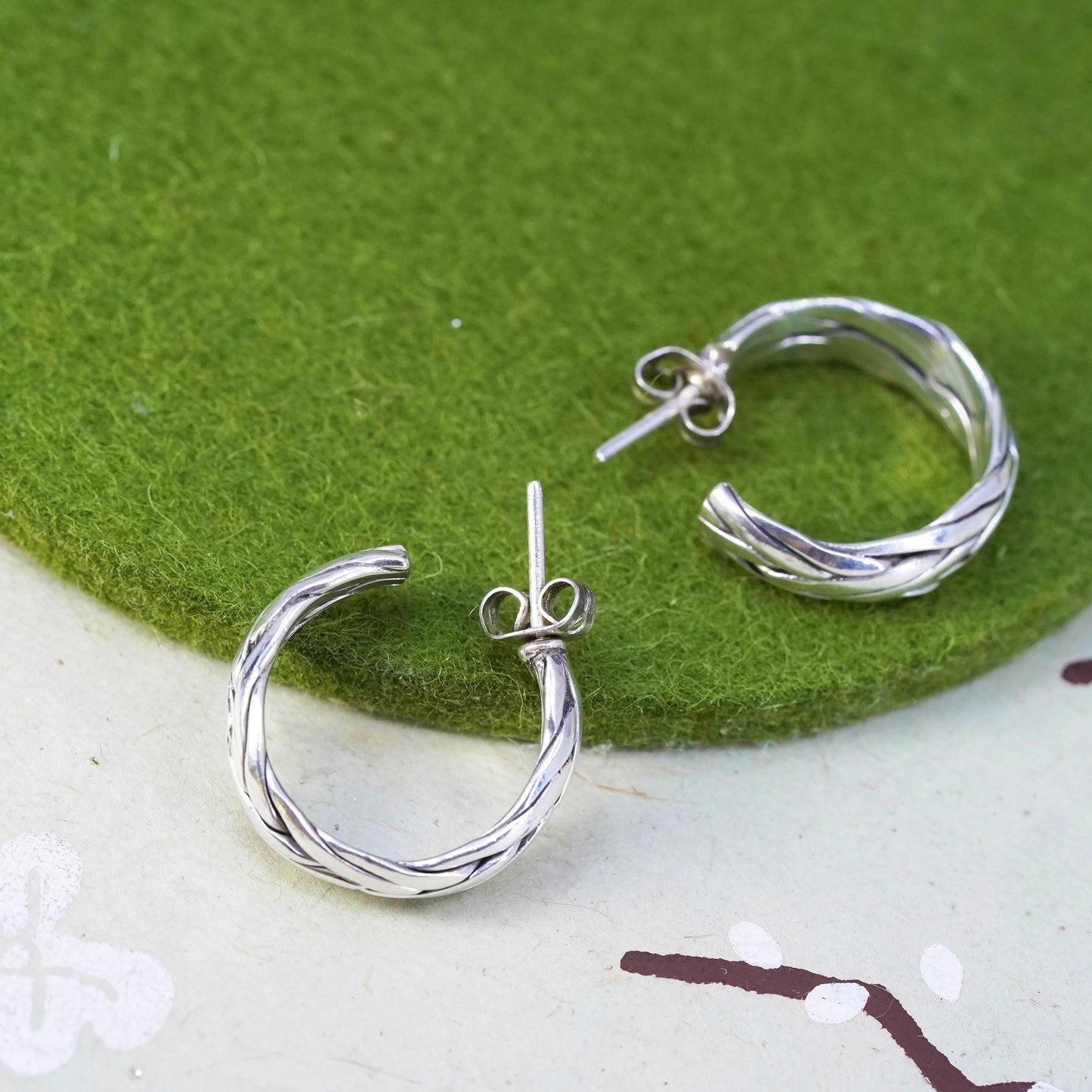 0.75”, Vintage sterling silver handmade earrings, 925 cable Huggie hoops