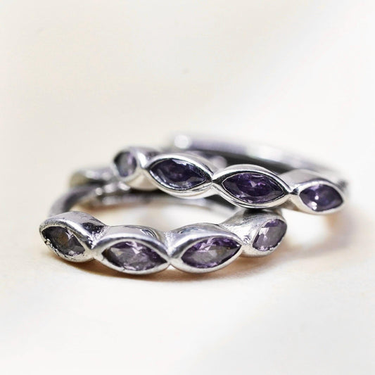 11mm, Vintage SRS sterling silver loop earrings, fine 925 silver hoops amethyst