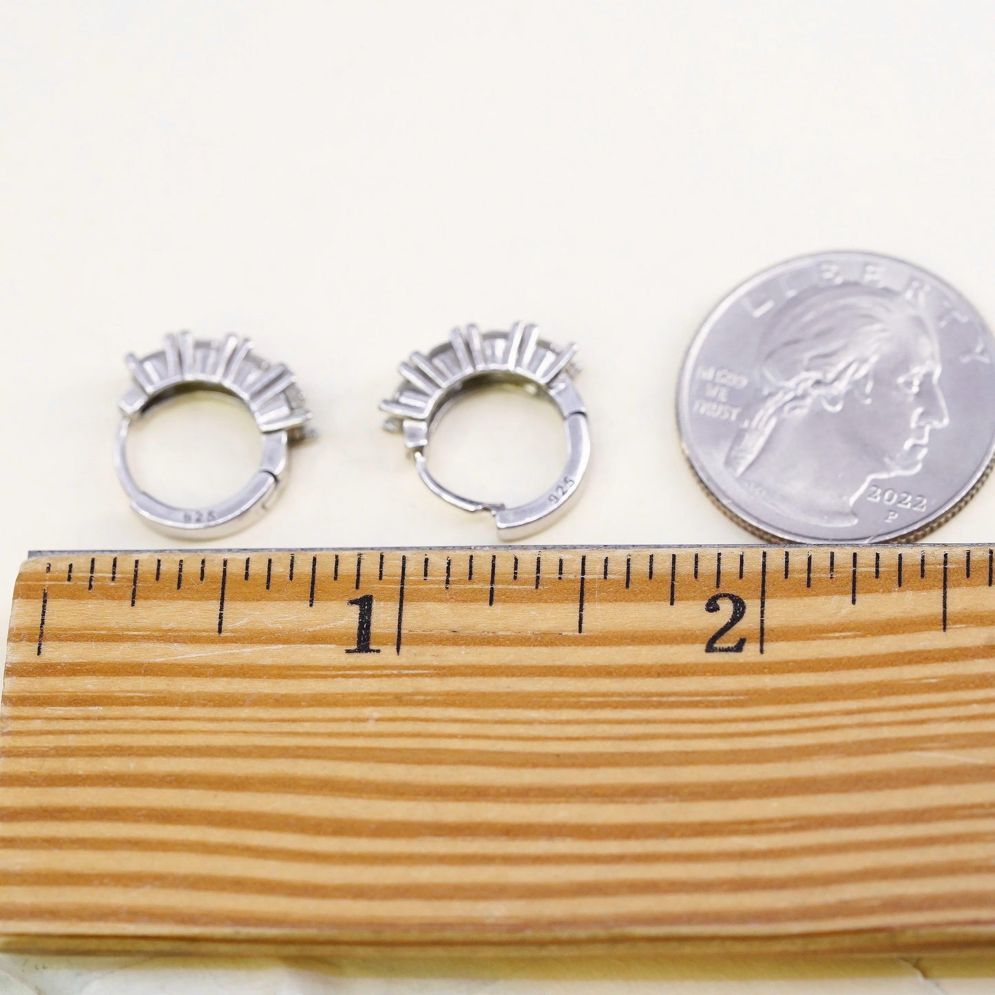 0.5”, Vintage fashion sterling silver earrings, 925 huggie hoops with clear Cz