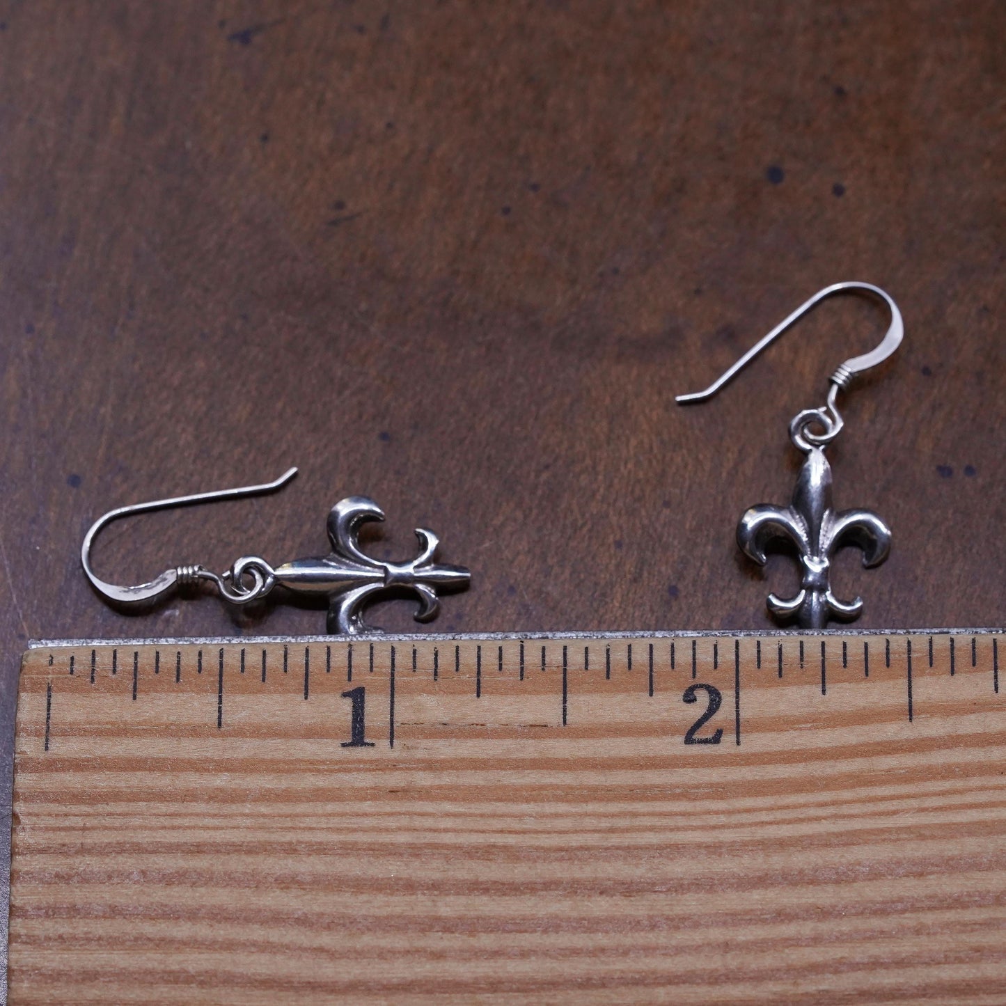 Vintage Sterling silver handmade earrings, 925 French fleur-de-lis drops