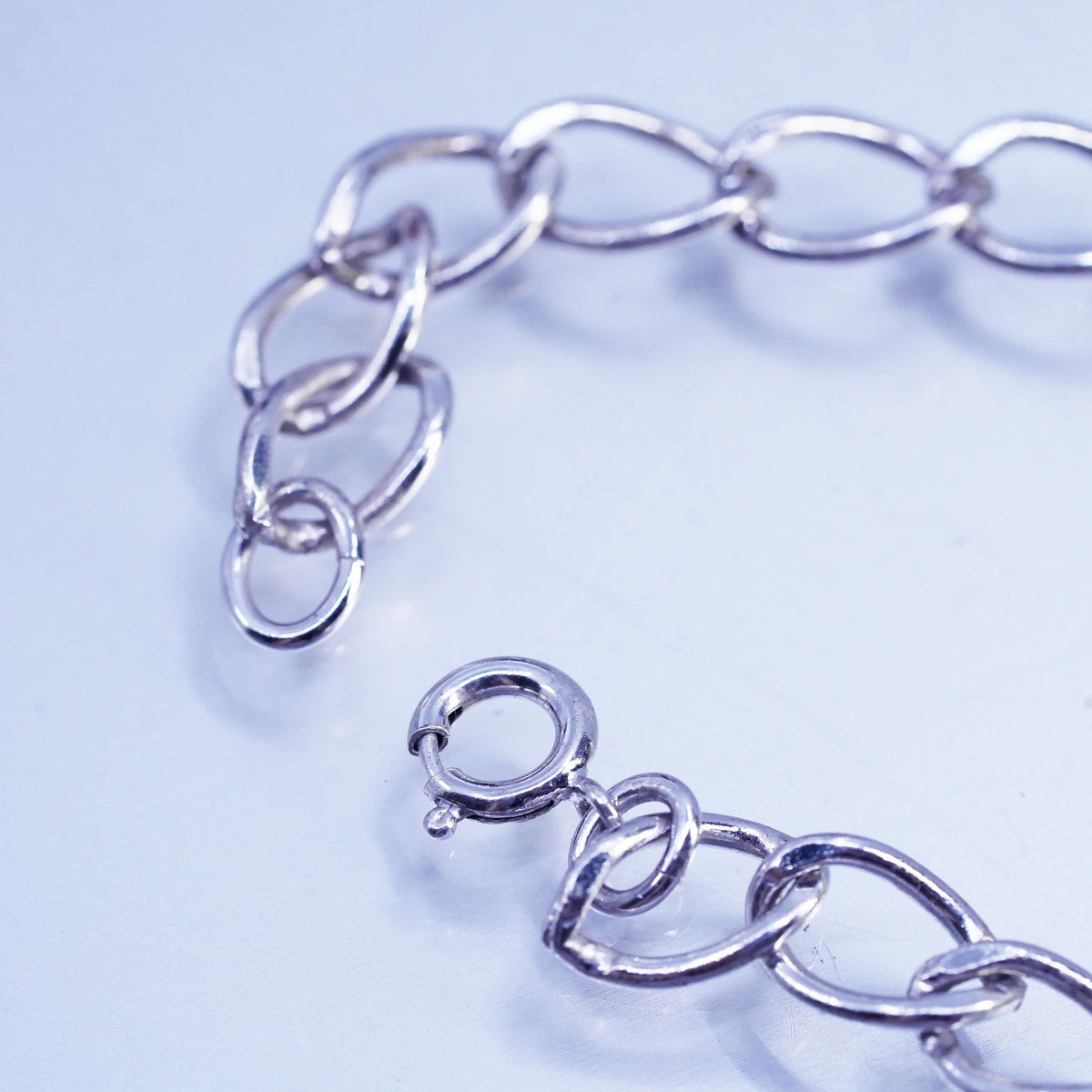 7" 7mm, Vintage Signed AJC Co 925 Sterling Silver Curb Link Charm Bracelet