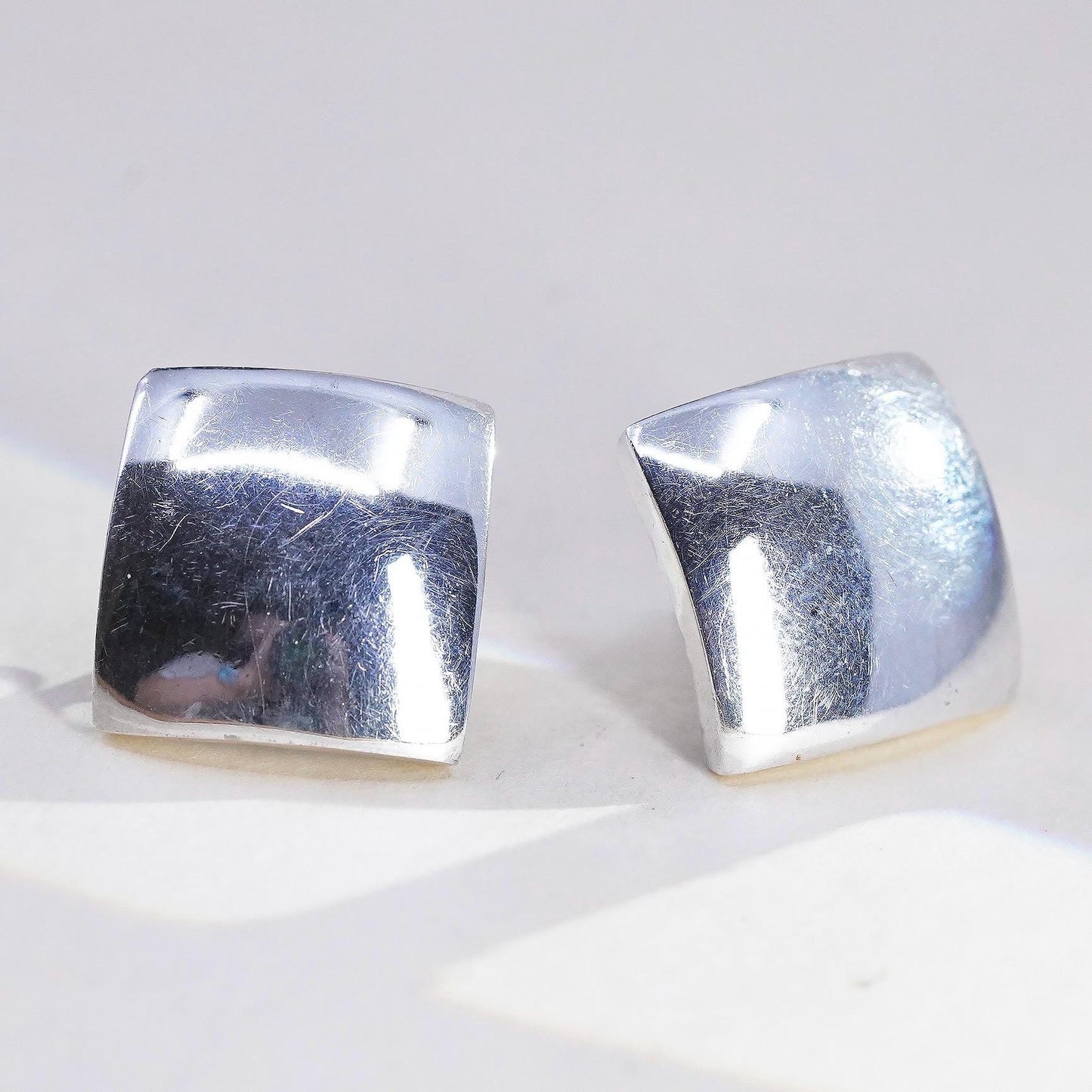 Vintage sterling silver studs, handmade bold 925 dome square earrings