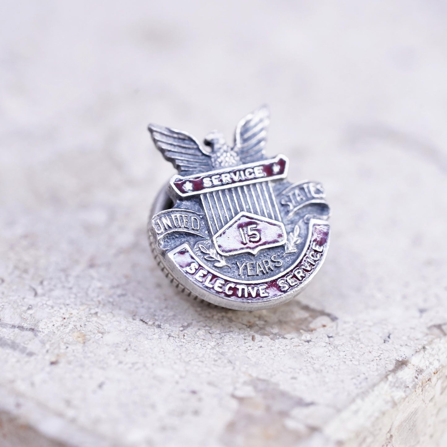 Sterling 925 Silver United States Service 15 Pin Eagle Military Lapel Badge