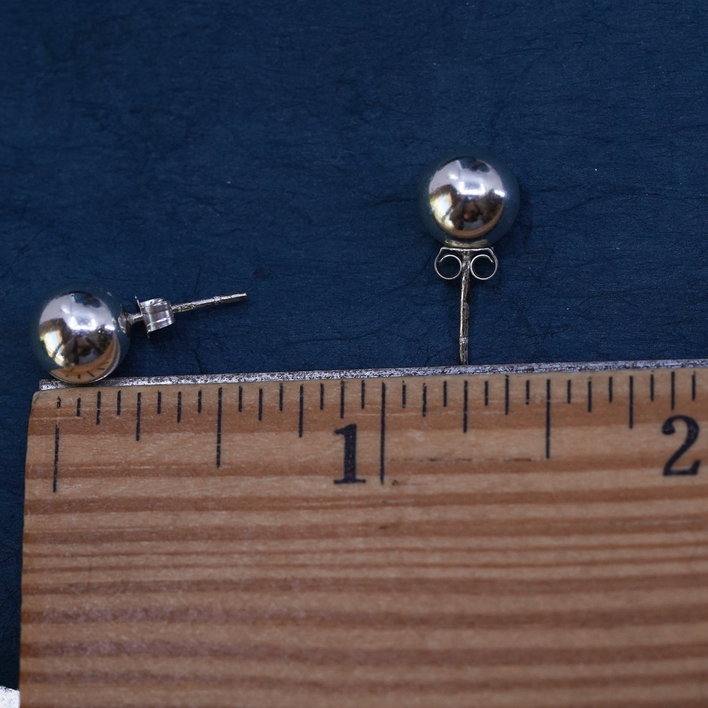 8mm, Vintage sterling silver handmade earrings, 925 studs