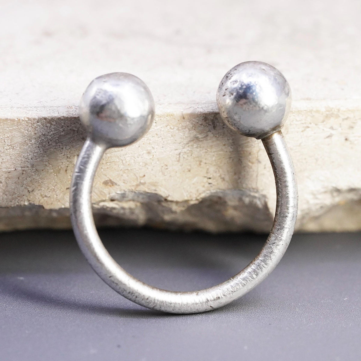 VTG Sterling Silver Open Cuff Bracelet Double Ball Bangle Minimalist Jewelry