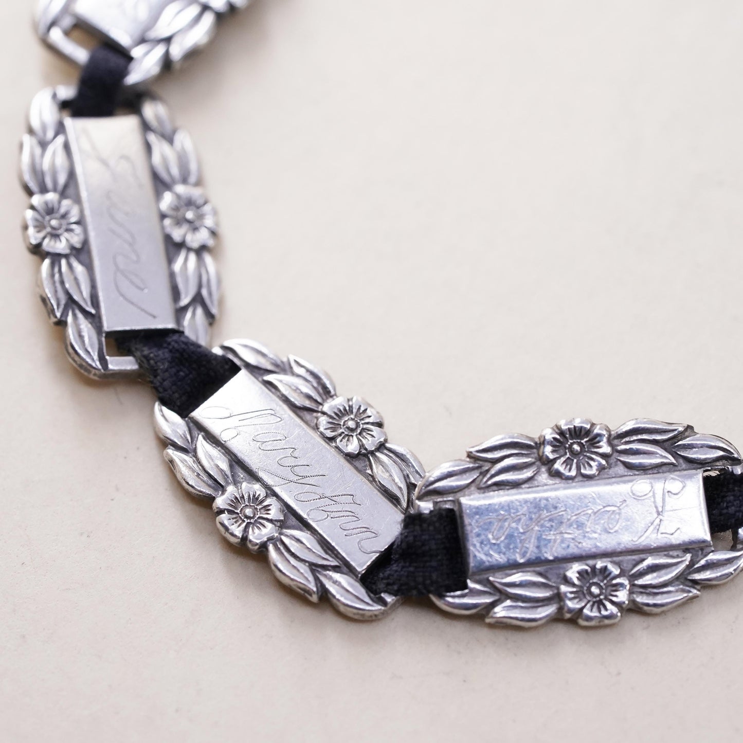 Forget Me Not, Sterling 925 Silver Black Ribbon Forget Me Not Name Plates