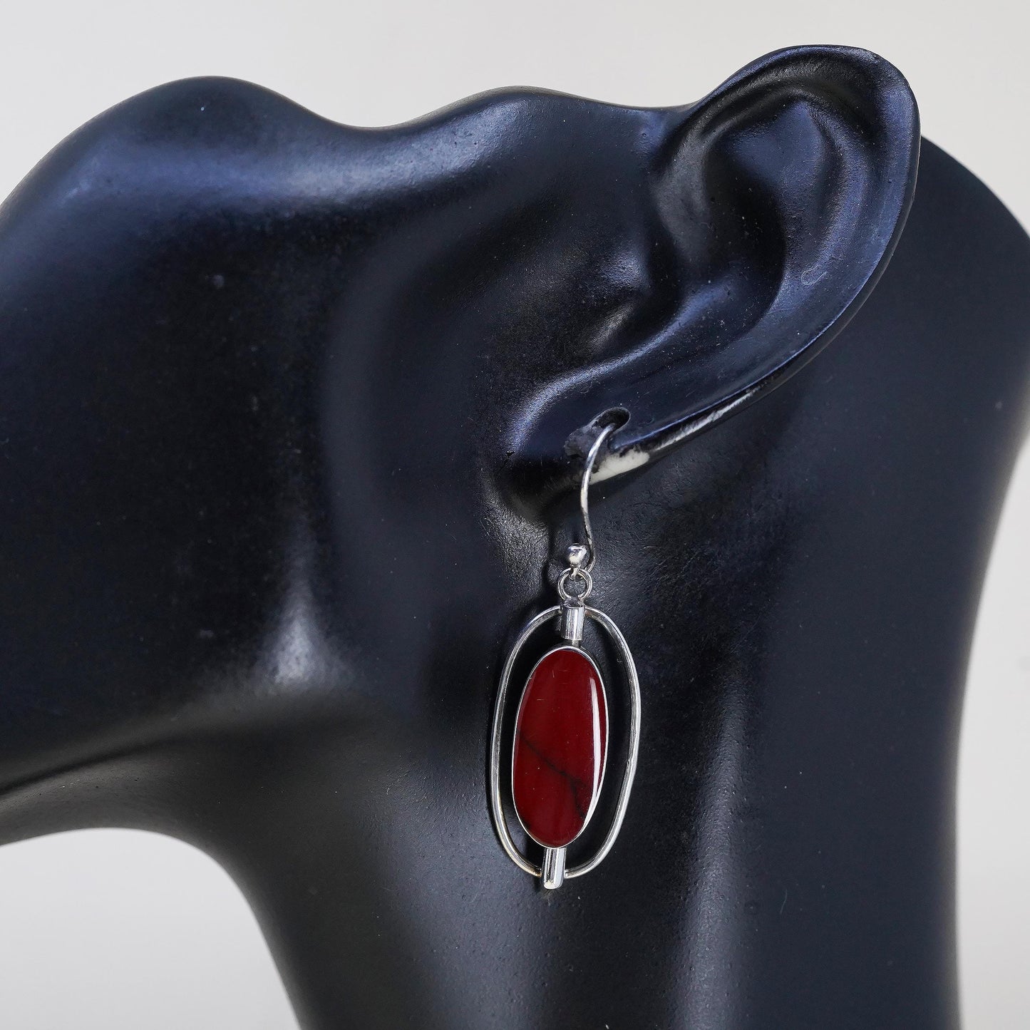 Mexican double sided spinner sterling 925 silver earrings, black red onyx