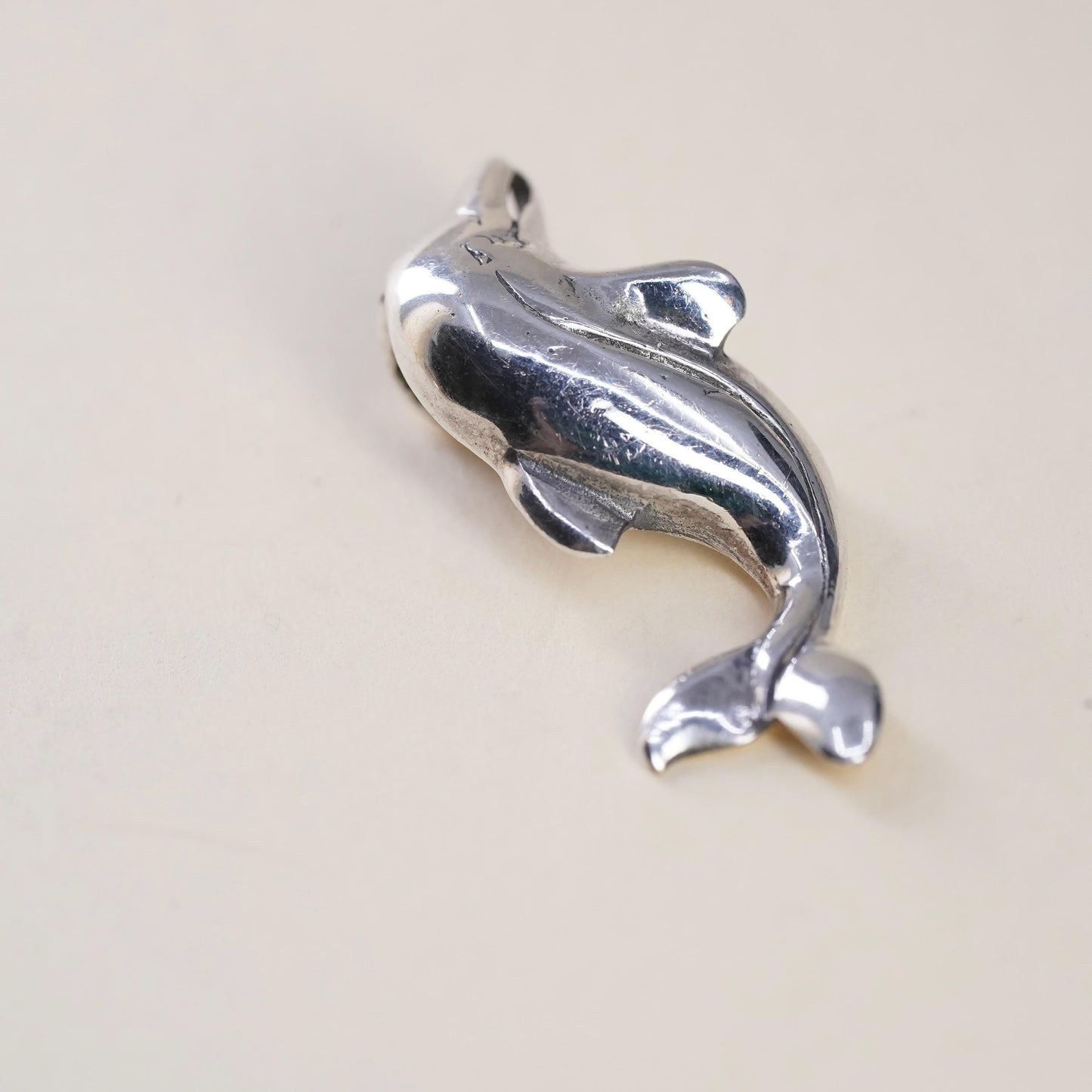 Vintage sterling silver dolphin pendant, 925 charm