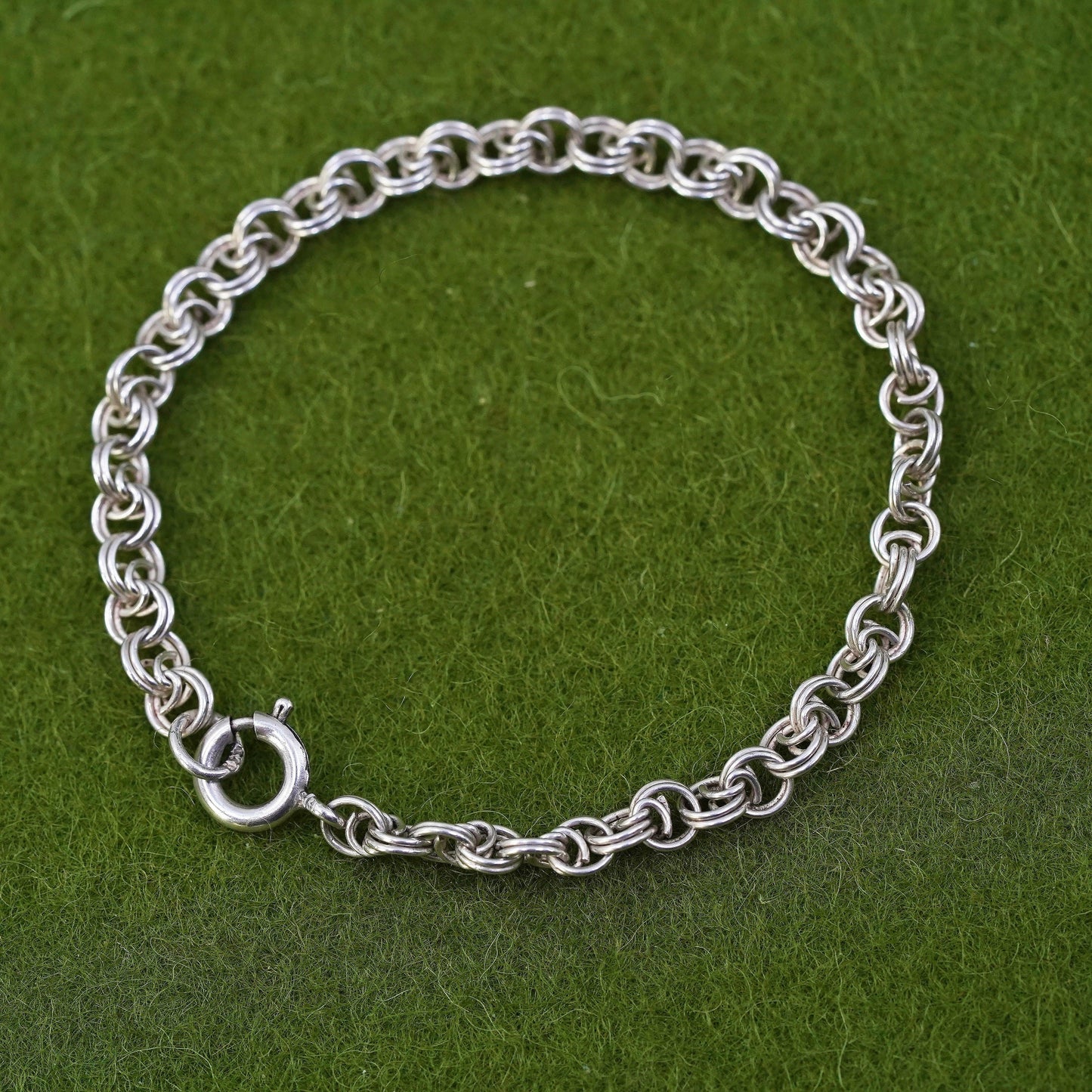 5.5”, 4mm, Vintage sterling 925 silver double circle chain bracelet