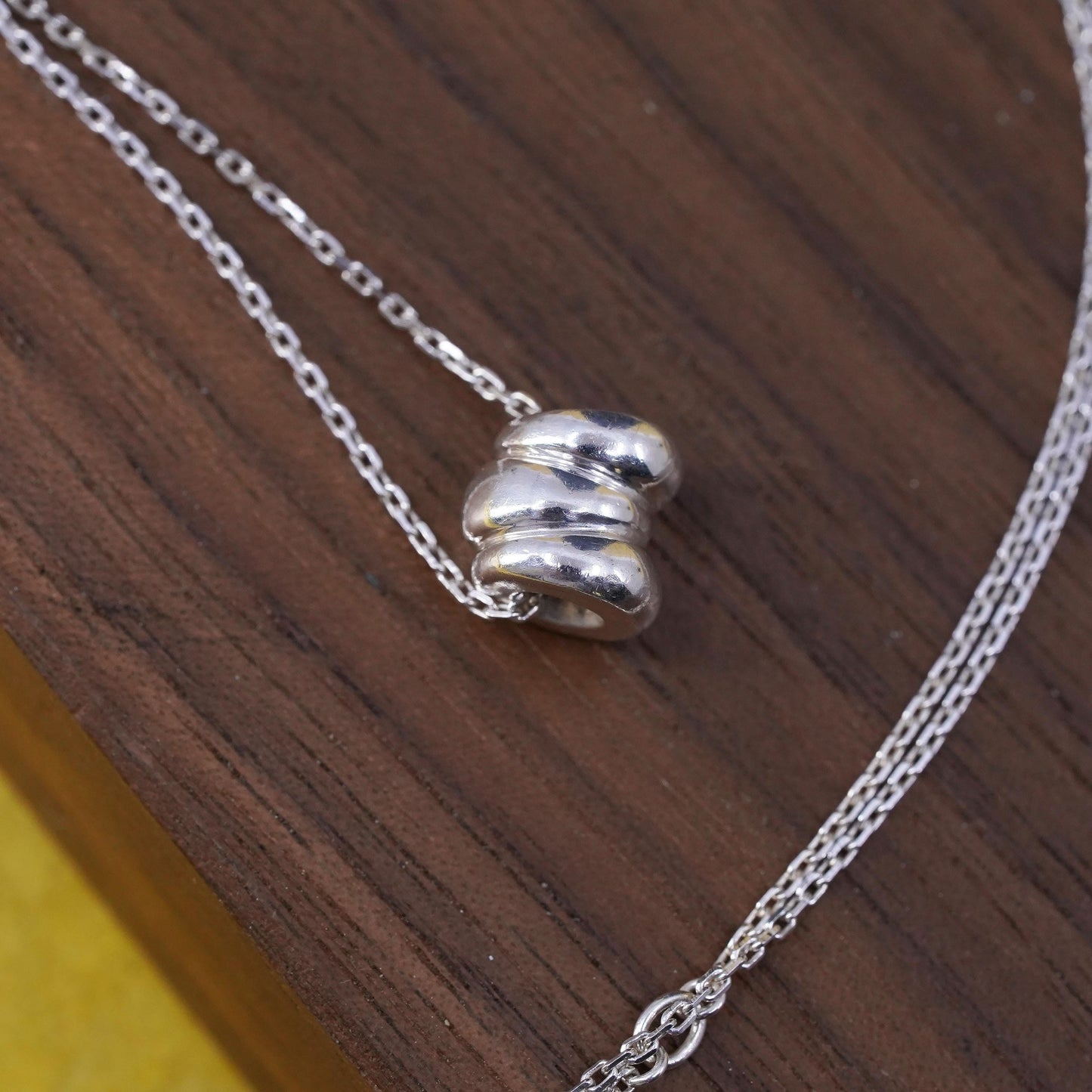14+2", vintage sterling silver necklace, 925 circle chain with bead pendant