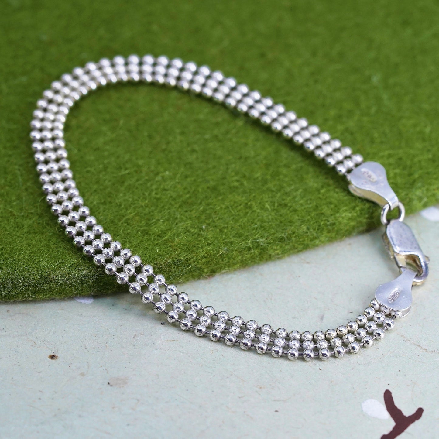 6.75” 5mm, Vintage sterling silver multi strands bracelet, 925 bead chains