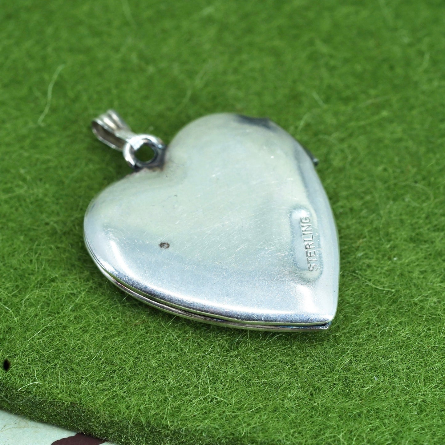 Vintage sterling silver photo locket charm pendant, textured 925 heart