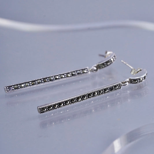 Vintage Sterling 925 silver earrings with bar dangle and marcasite