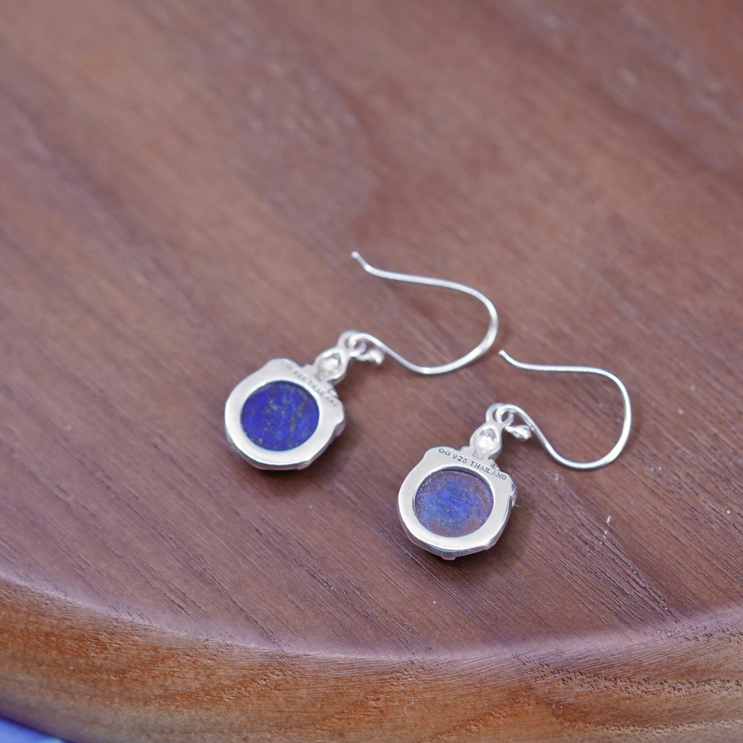 Vintage sterling 925 silver leafy earrings with lapis lazuli bead