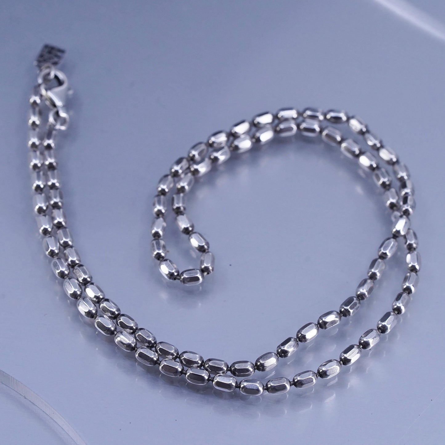 18” 3mm, vintage Italian Sterling 925 silver bead chain necklace