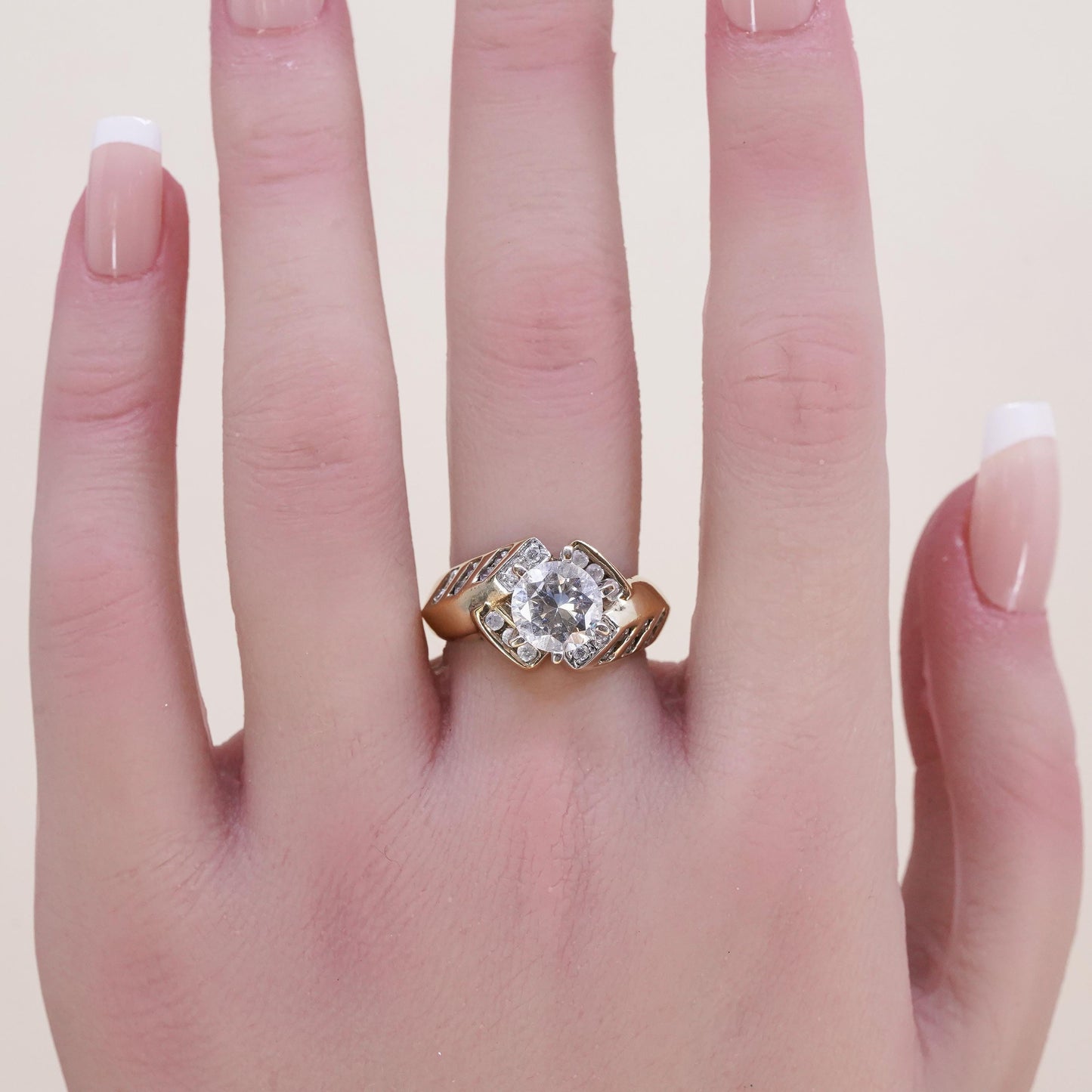 Size 7.25, Vintage gold over sterling silver CZ ring, 925, engagement ring