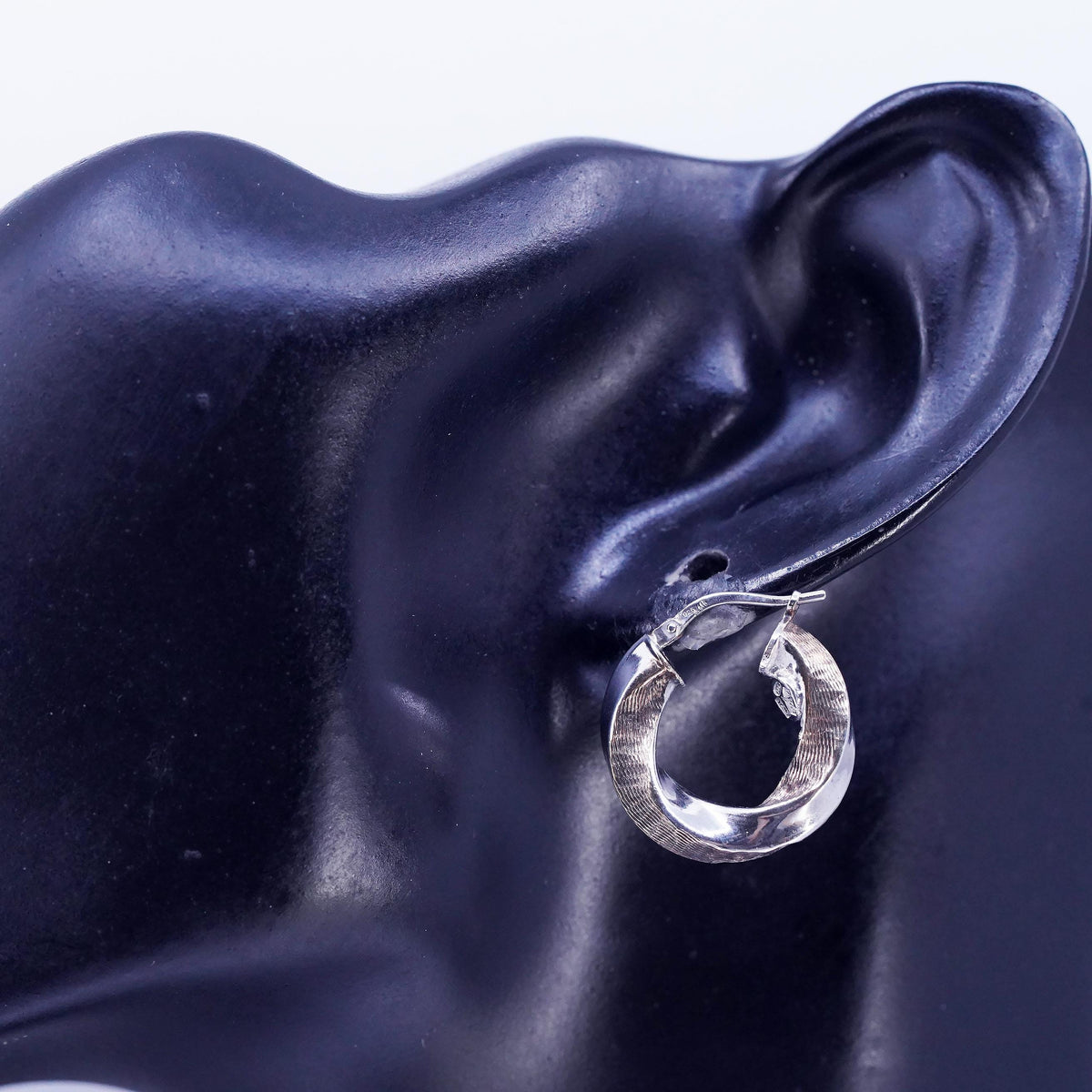 0.75" Two Tone 925 Sterling Silver Handmade Earrings Twisted Chain Studs huggie