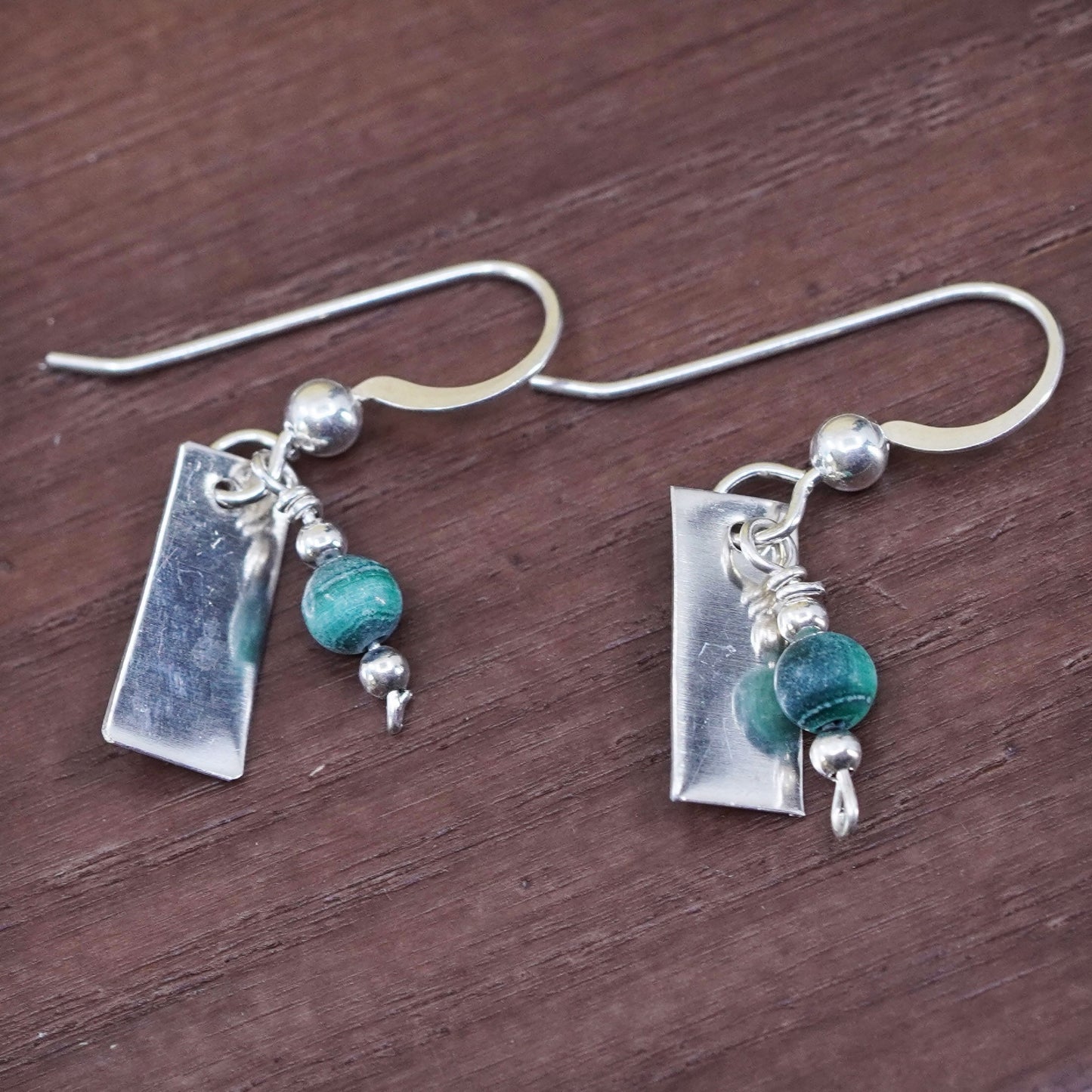 Vintage Sterling 925 silver handmade tag earrings with turquoise bead